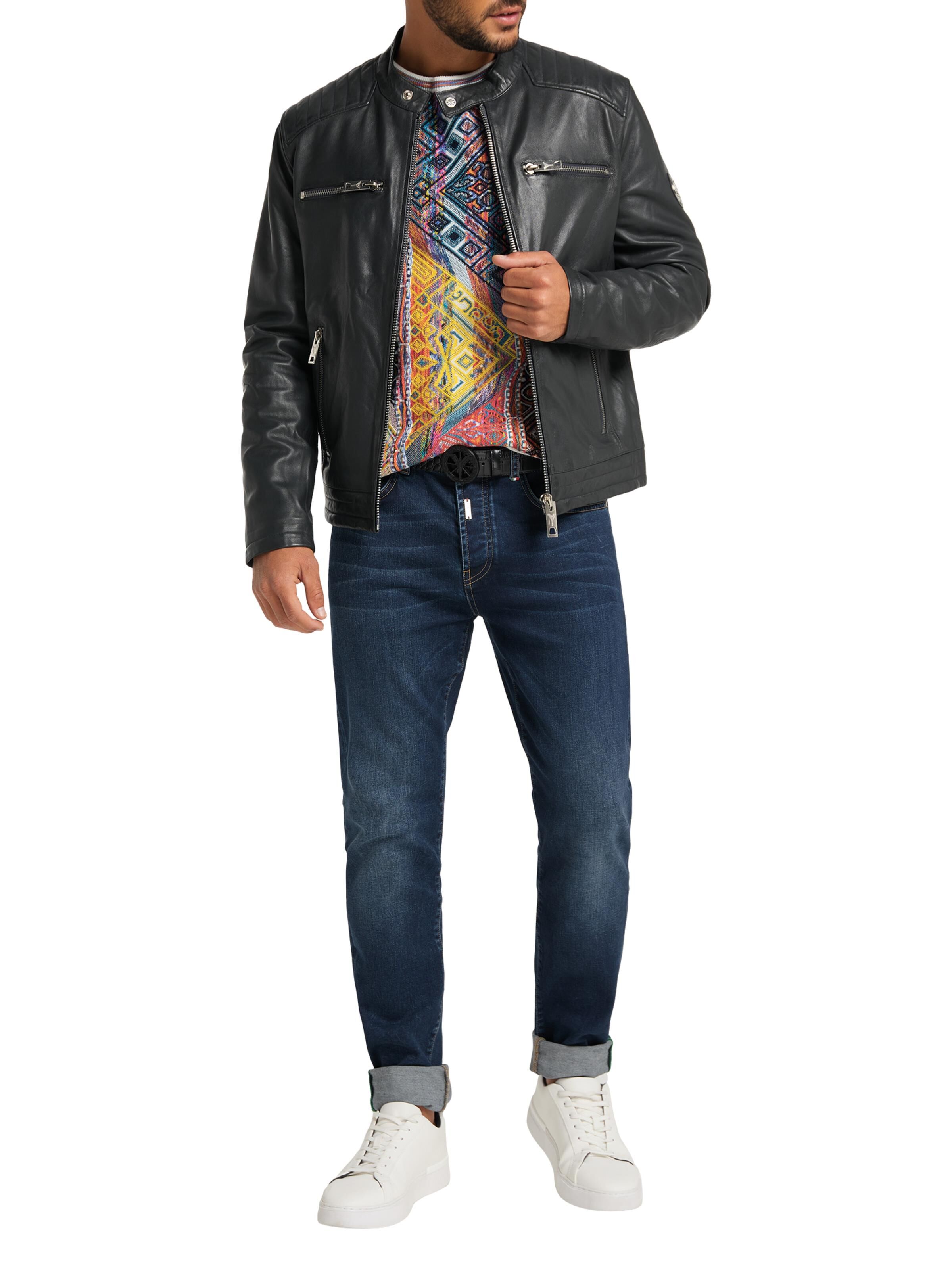 Herren Biker Lederjacke mit buntem Logodruck