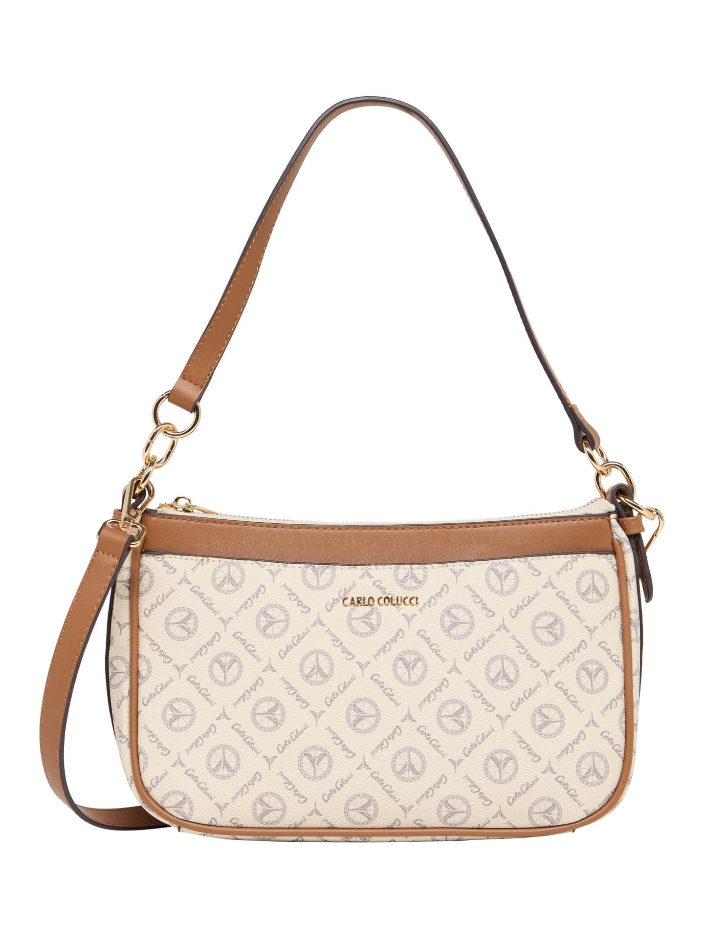 Carlo Colucci Handtasche mit Logoprint - Creme