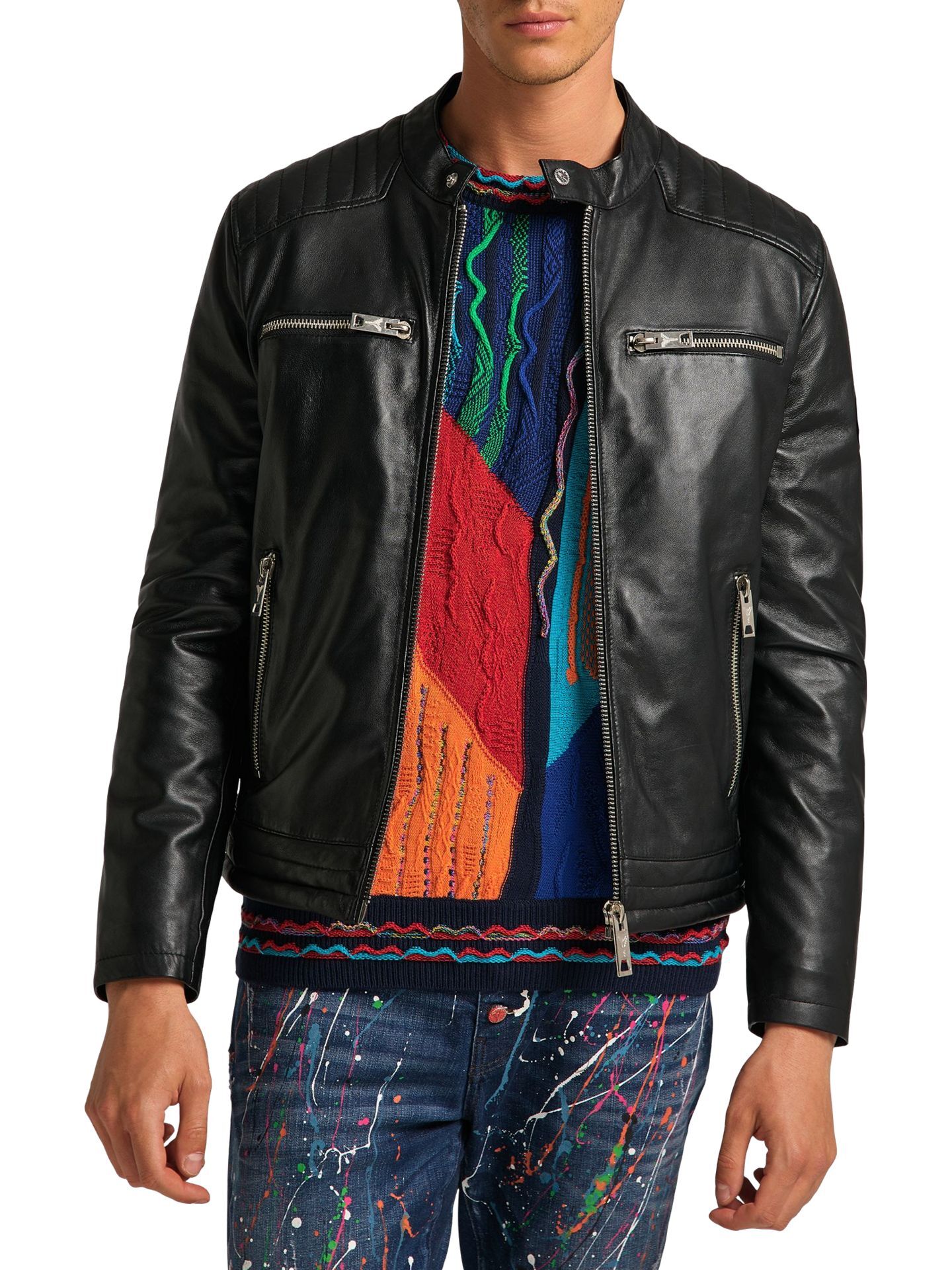  Men's biker leather jacket -Bento-, black