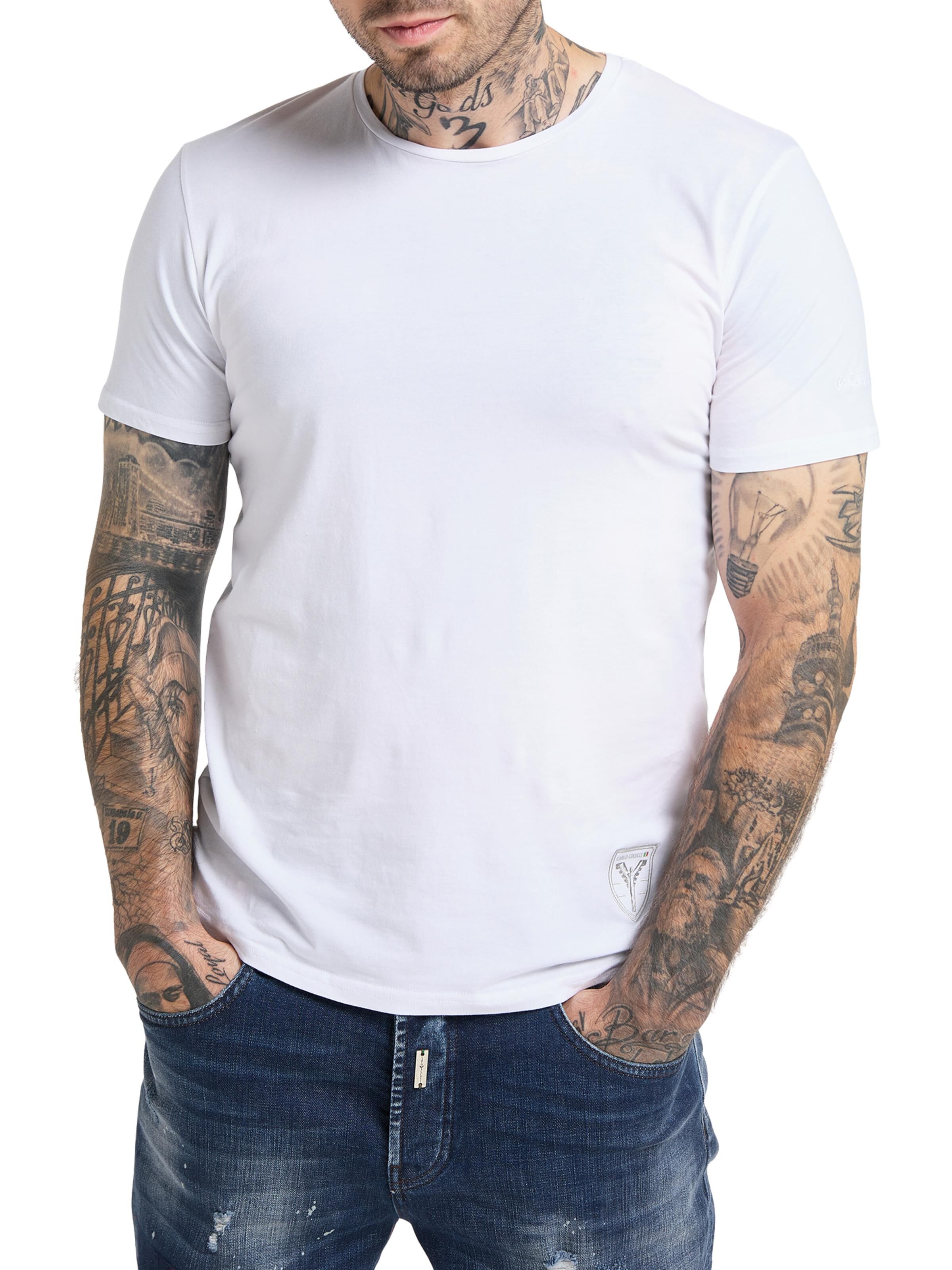 Rundhals T-Shirt mit Logo Stickerei