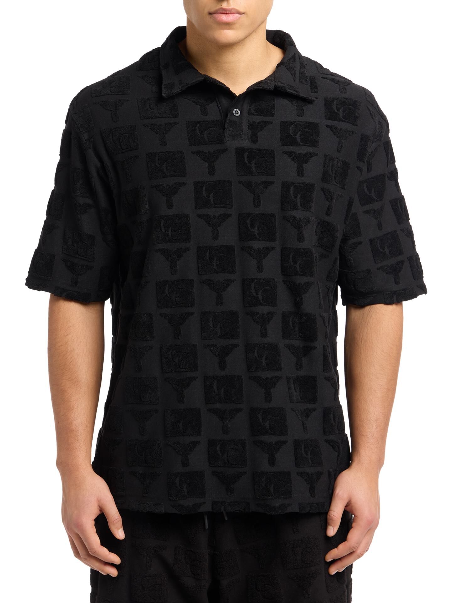  Oversize Poloshirt mit Frotteeinsätzen