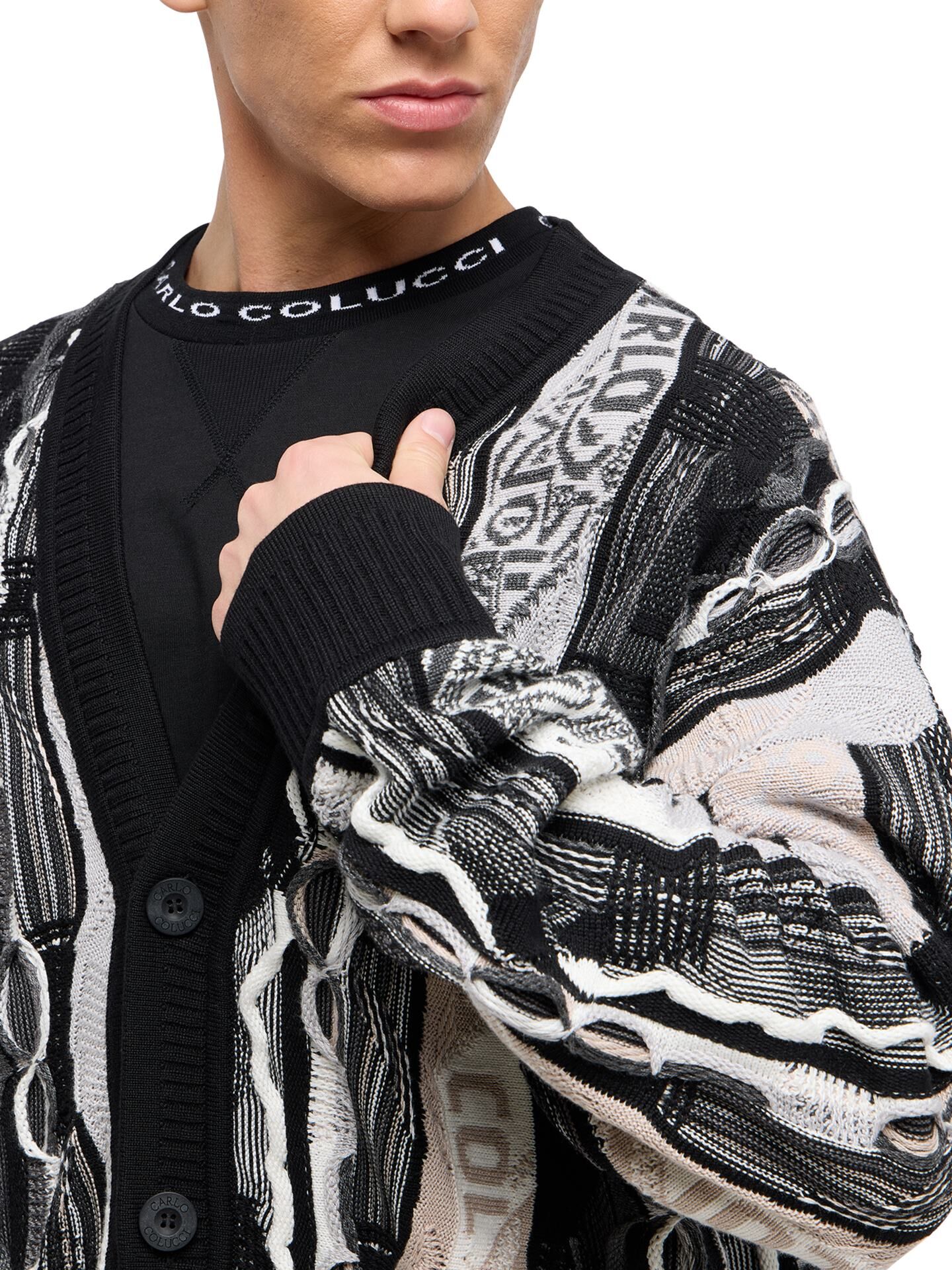 定価31,000円CLANE 3D KNIT CARDIGAN Oversize knit cardigan - 3D Knit | Black | M | CC-C11718-201-M