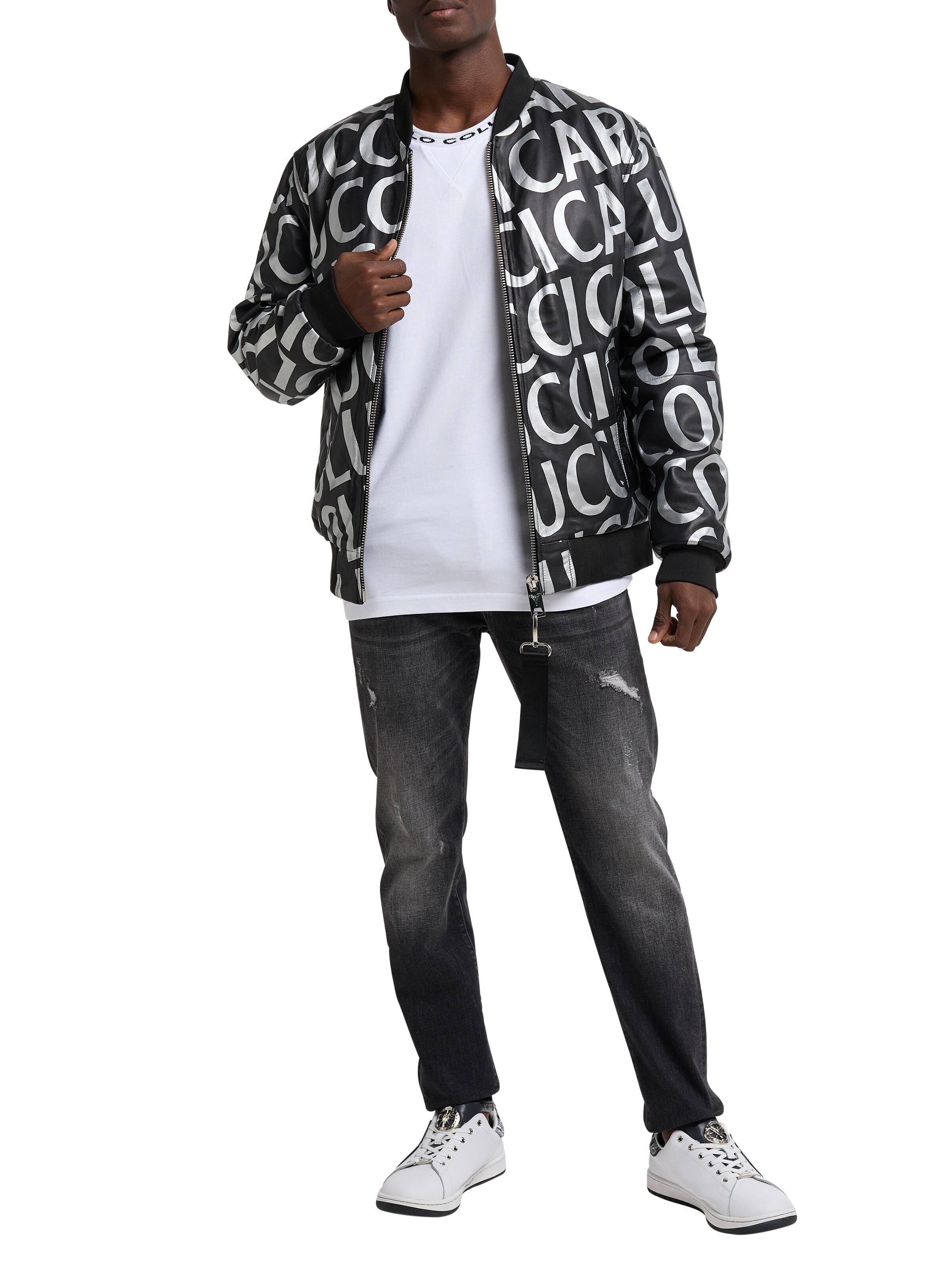 Leather blouson with lettering