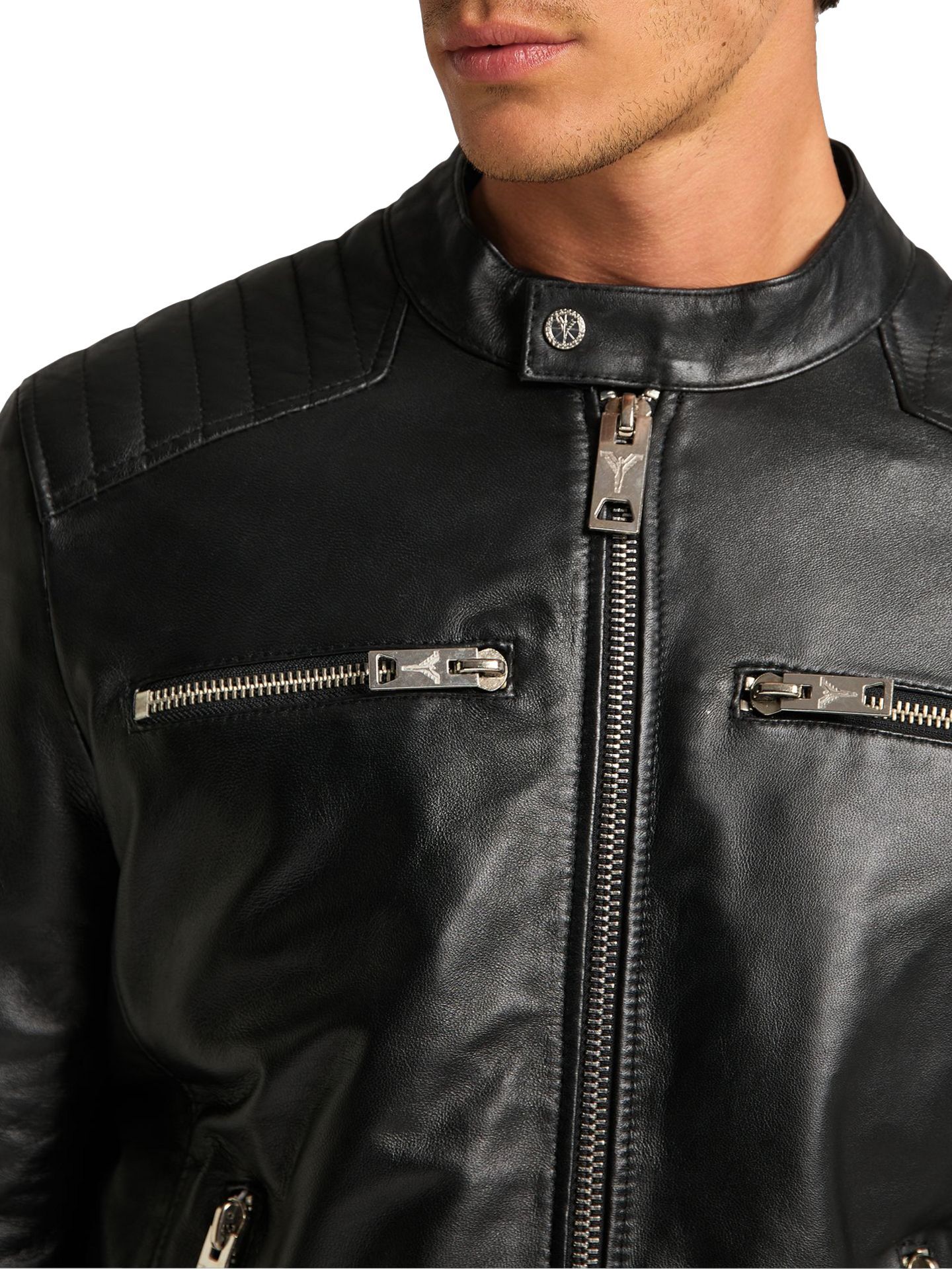  Men's biker leather jacket -Bento-, black