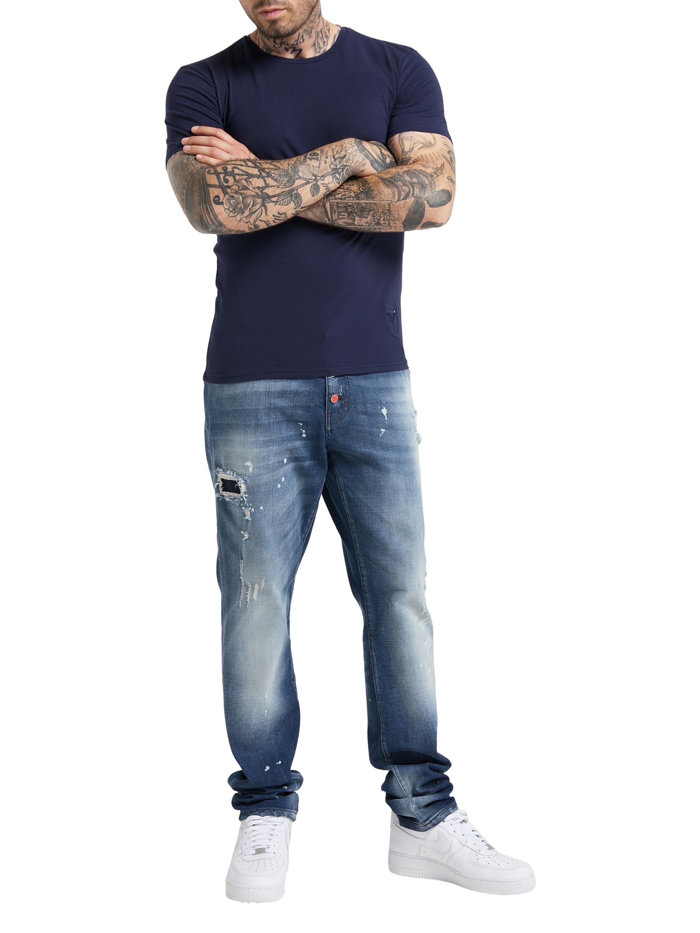  Rundhals T-Shirt mit Logo Stickerei