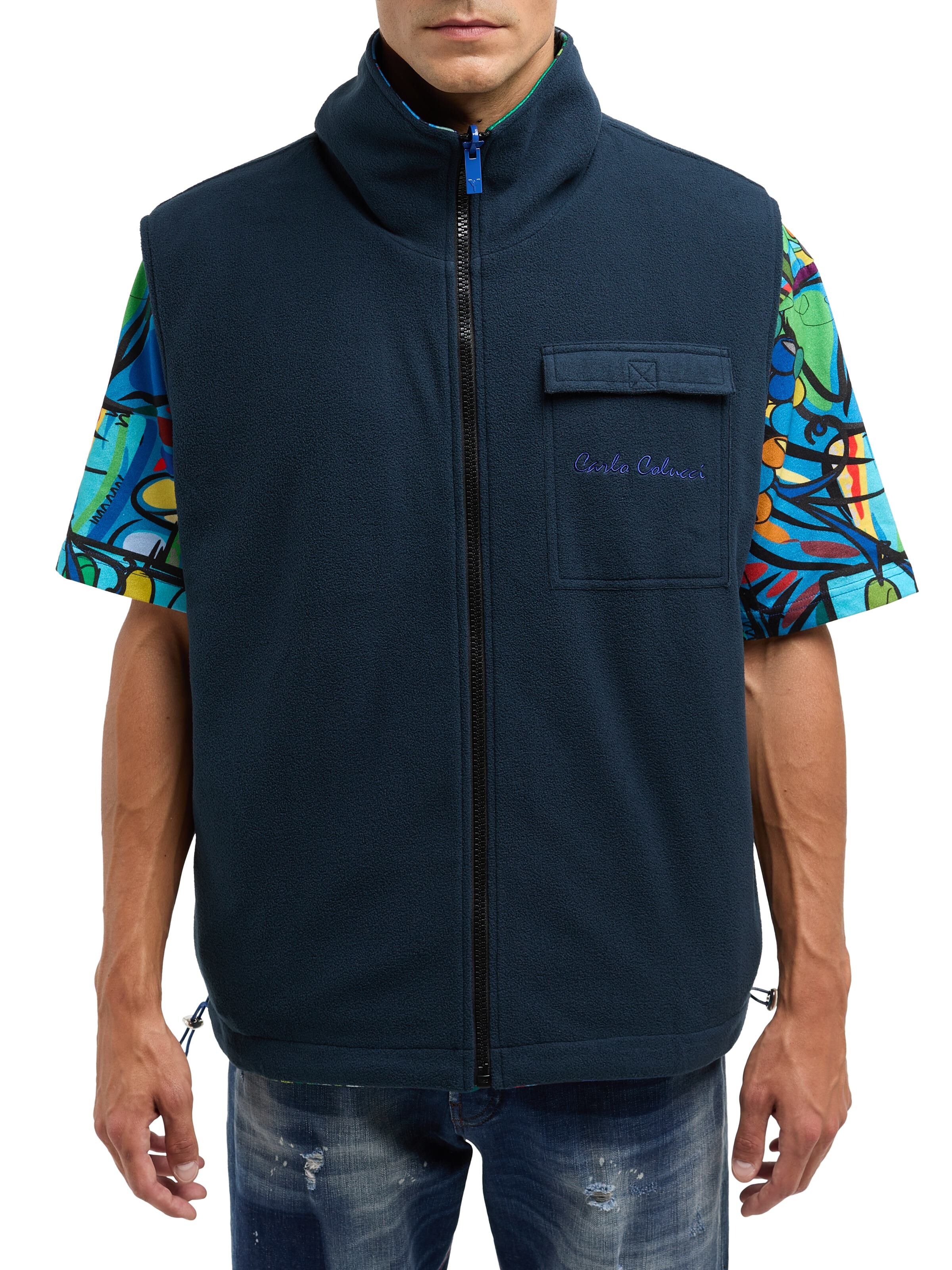 Oversize reversible vest | Navy / Multicolor | M | CC-C6037-111-M