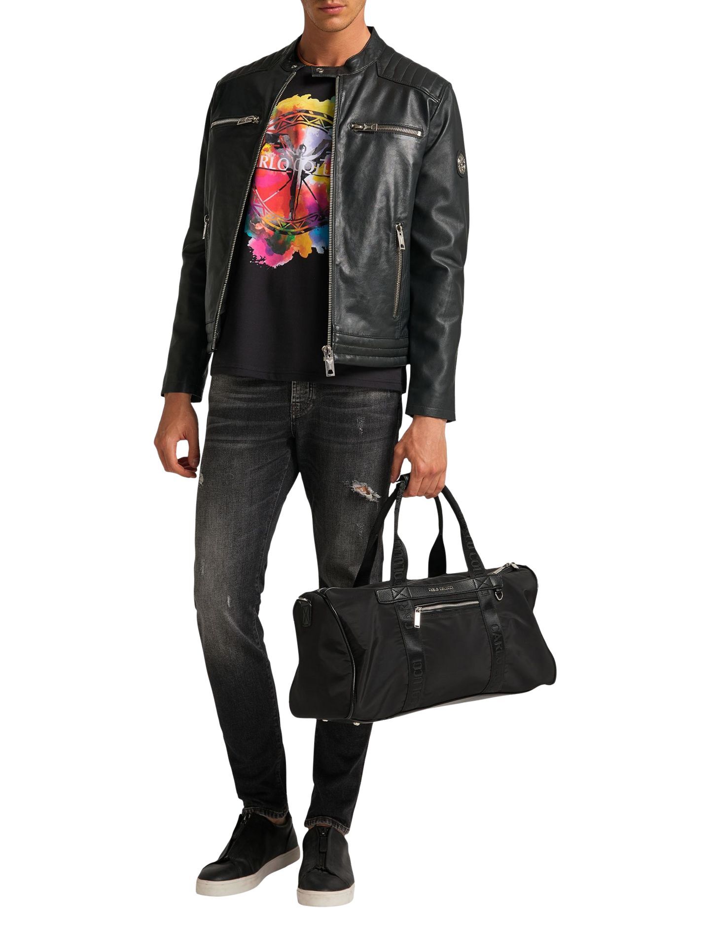  Herren Biker Lederjacke