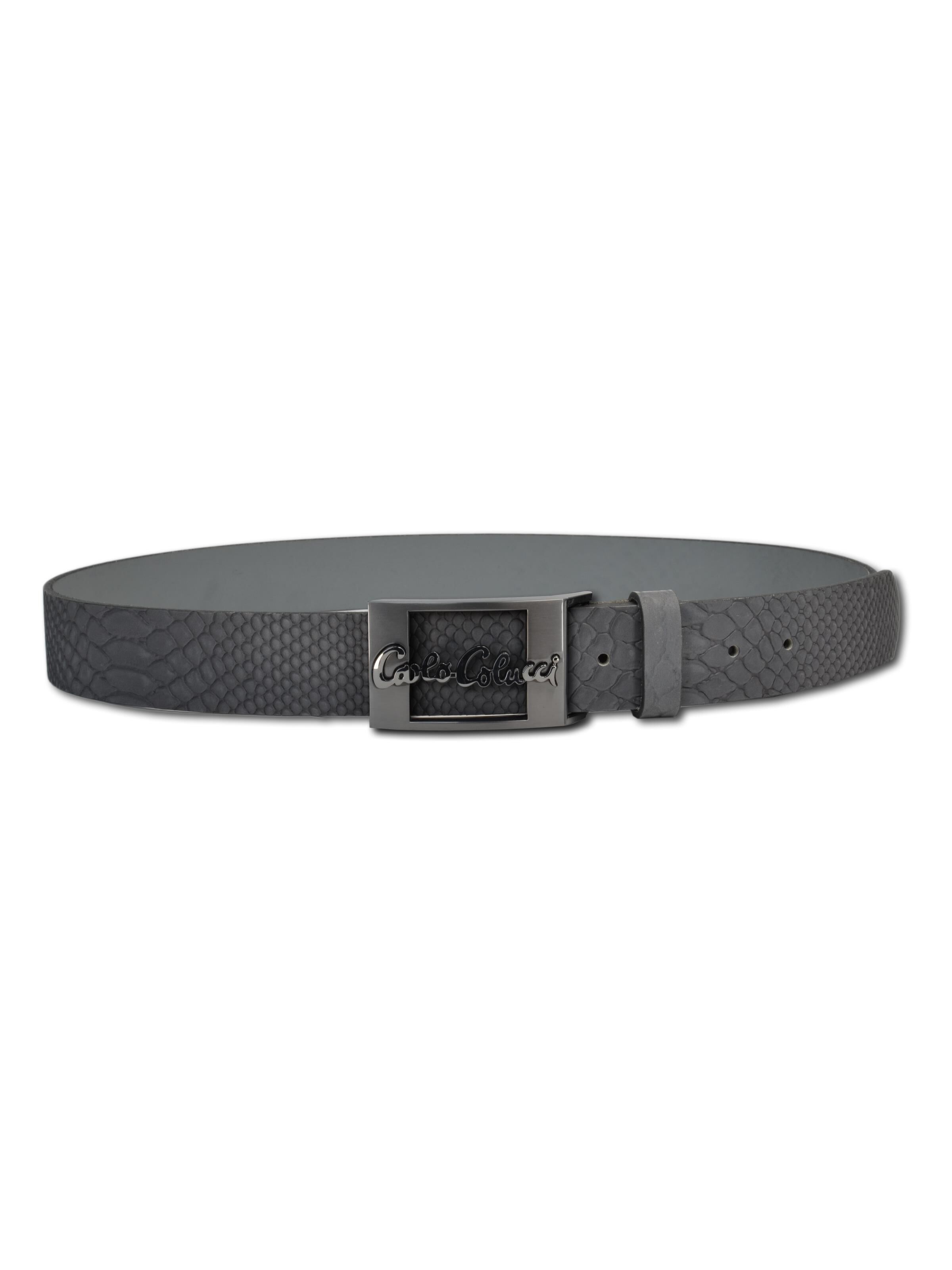 Leather belt in reptile design