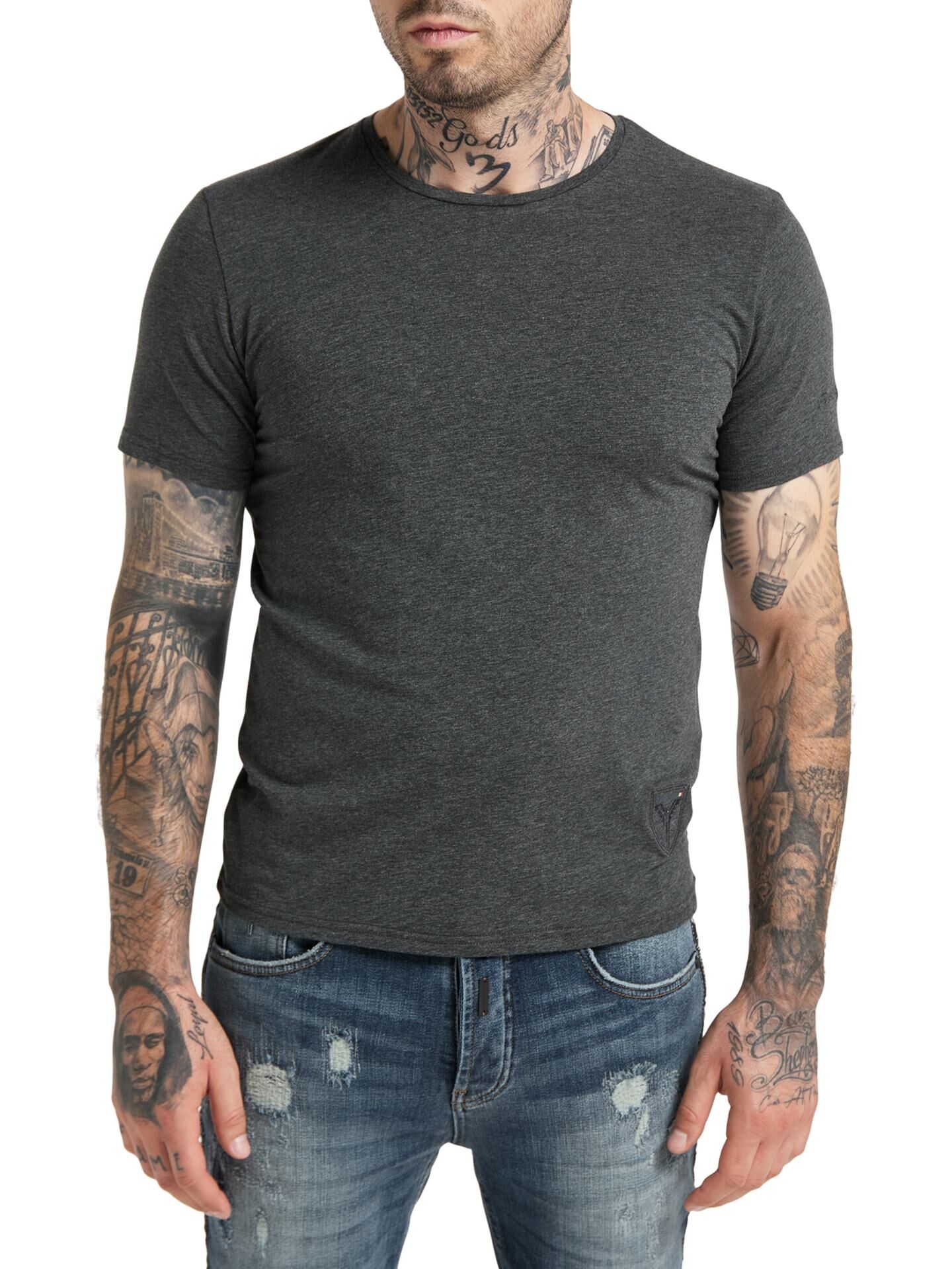 Rundhals T-Shirt mit Logo Stickerei
