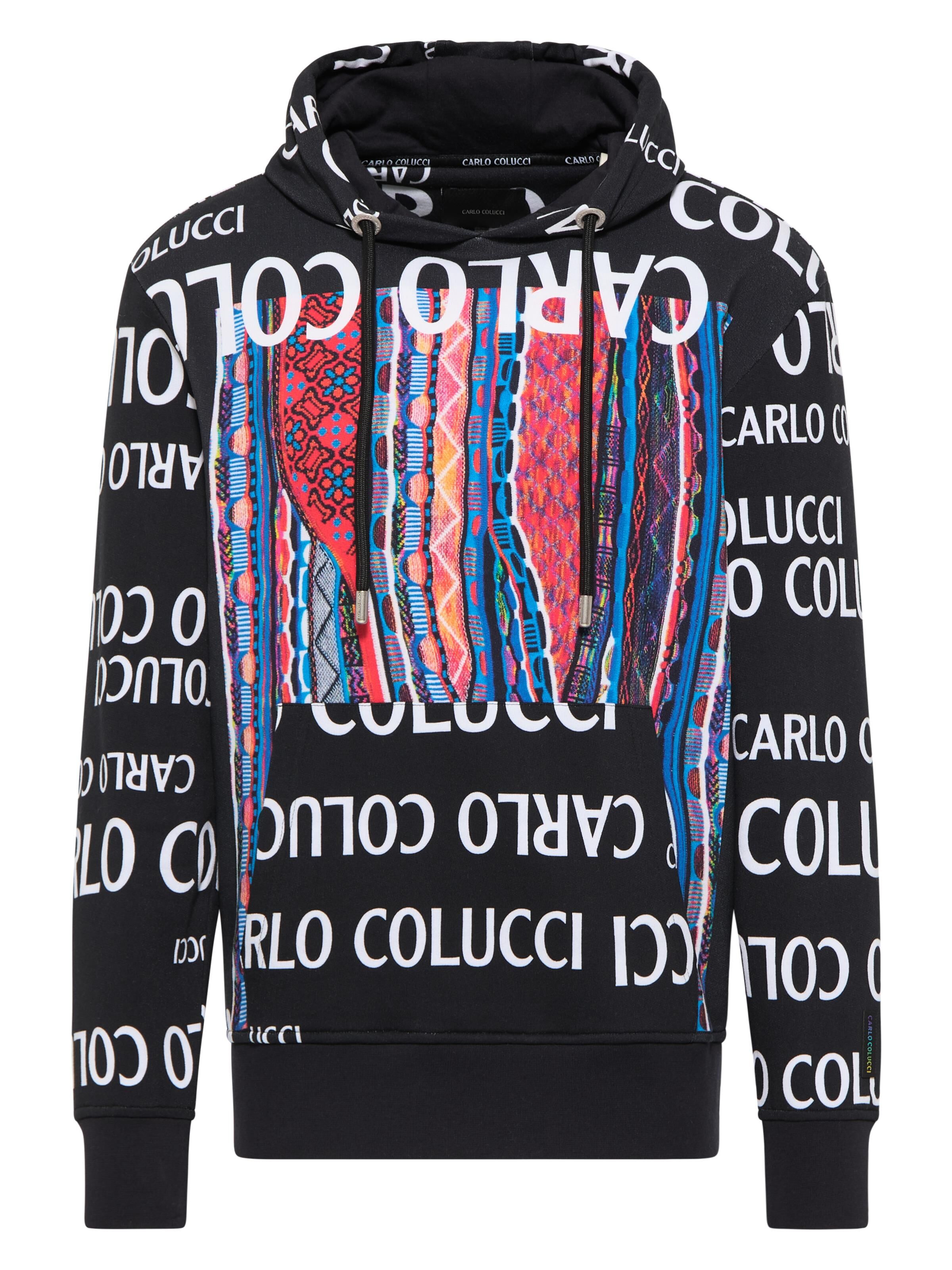 Carlo Colucci Kapuzenpullover mit Schriftzug - L Schwarz