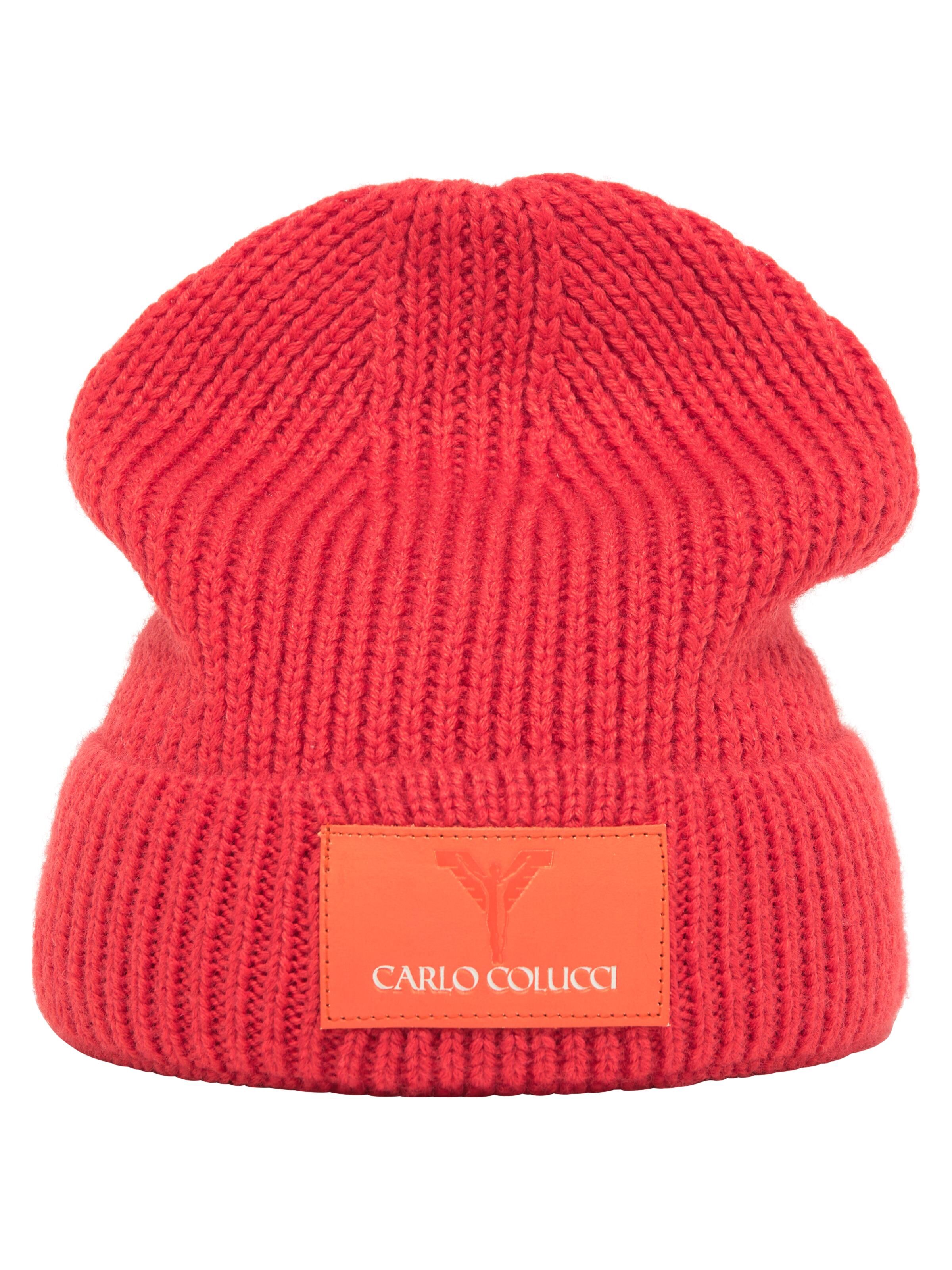 Strickmütze mit Lederpatch