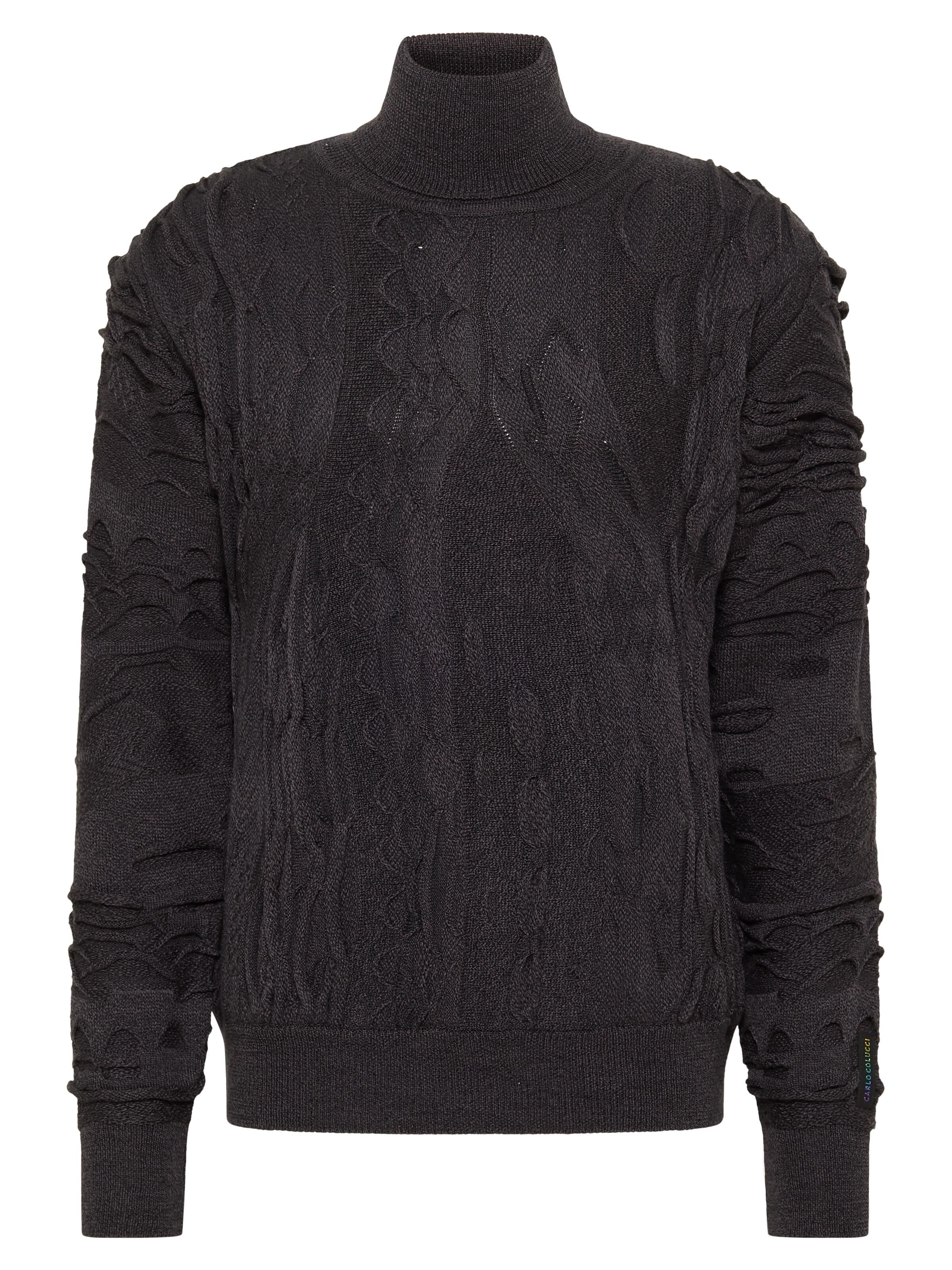 Carlo Colucci Unifarbener Rollkragen Pullover - L Anthrazit