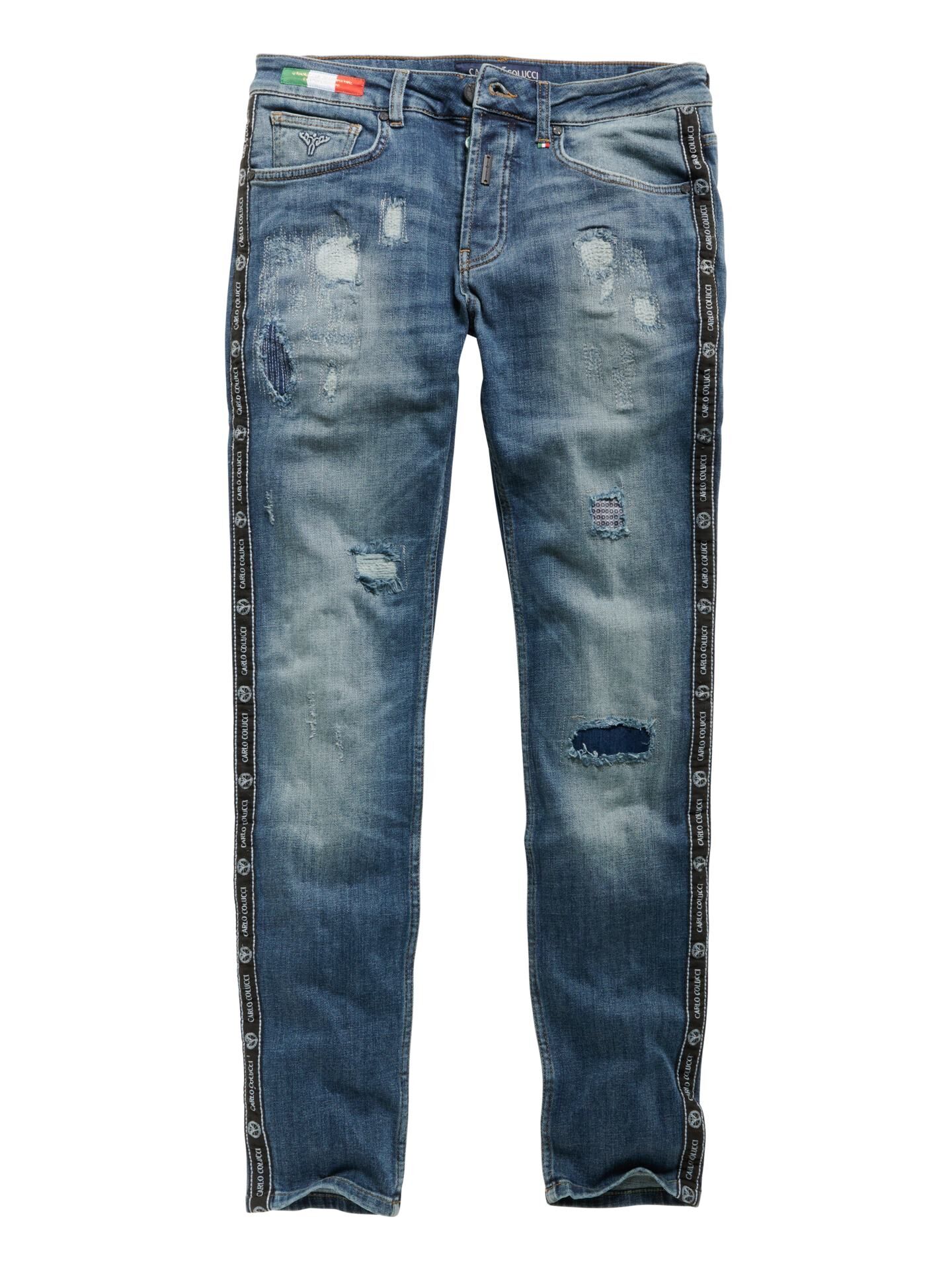 Destroyed Jeans mit seitlichem Piping