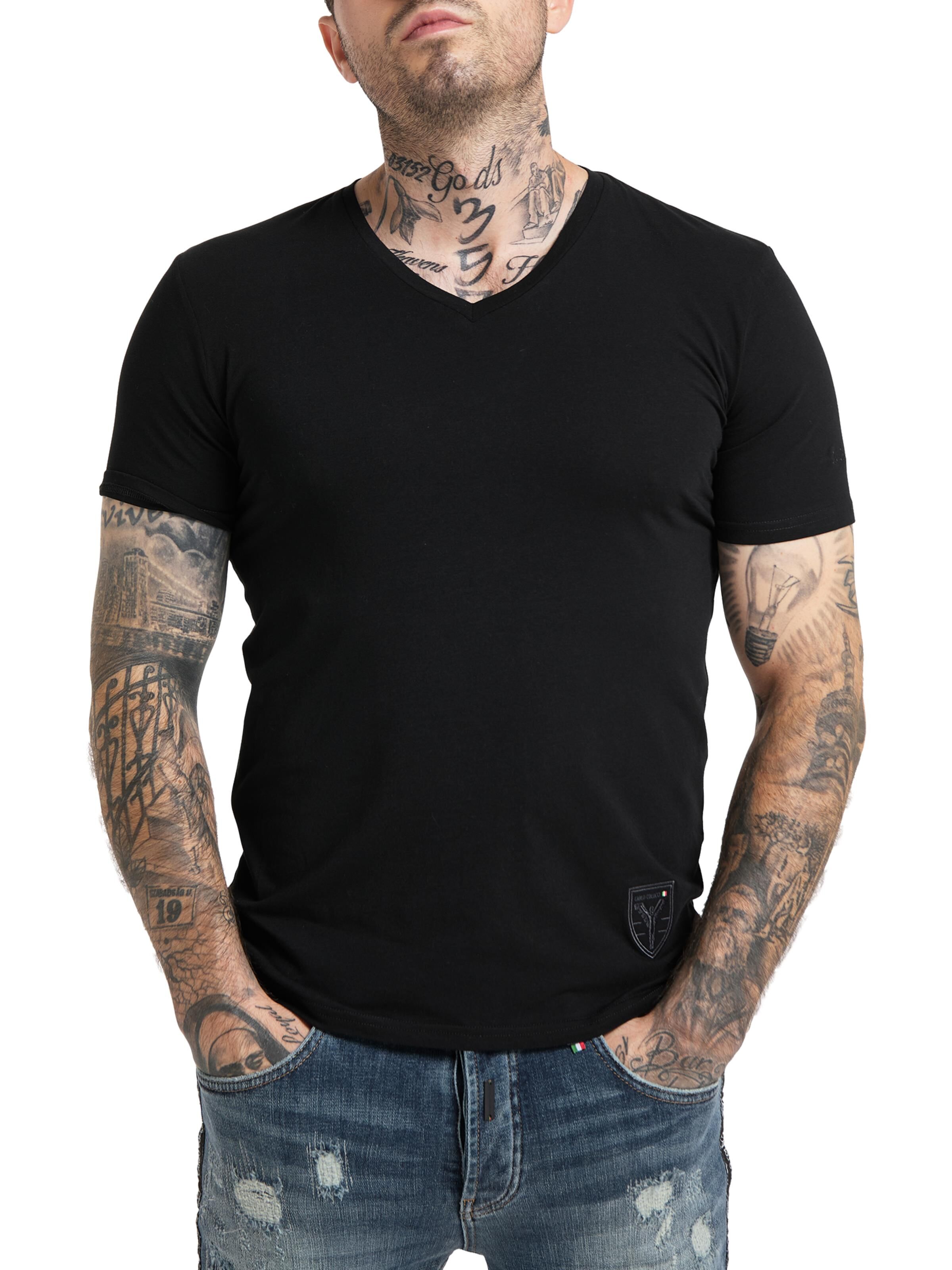 V-neck T-Shirt mit aufwendiger Stickerei