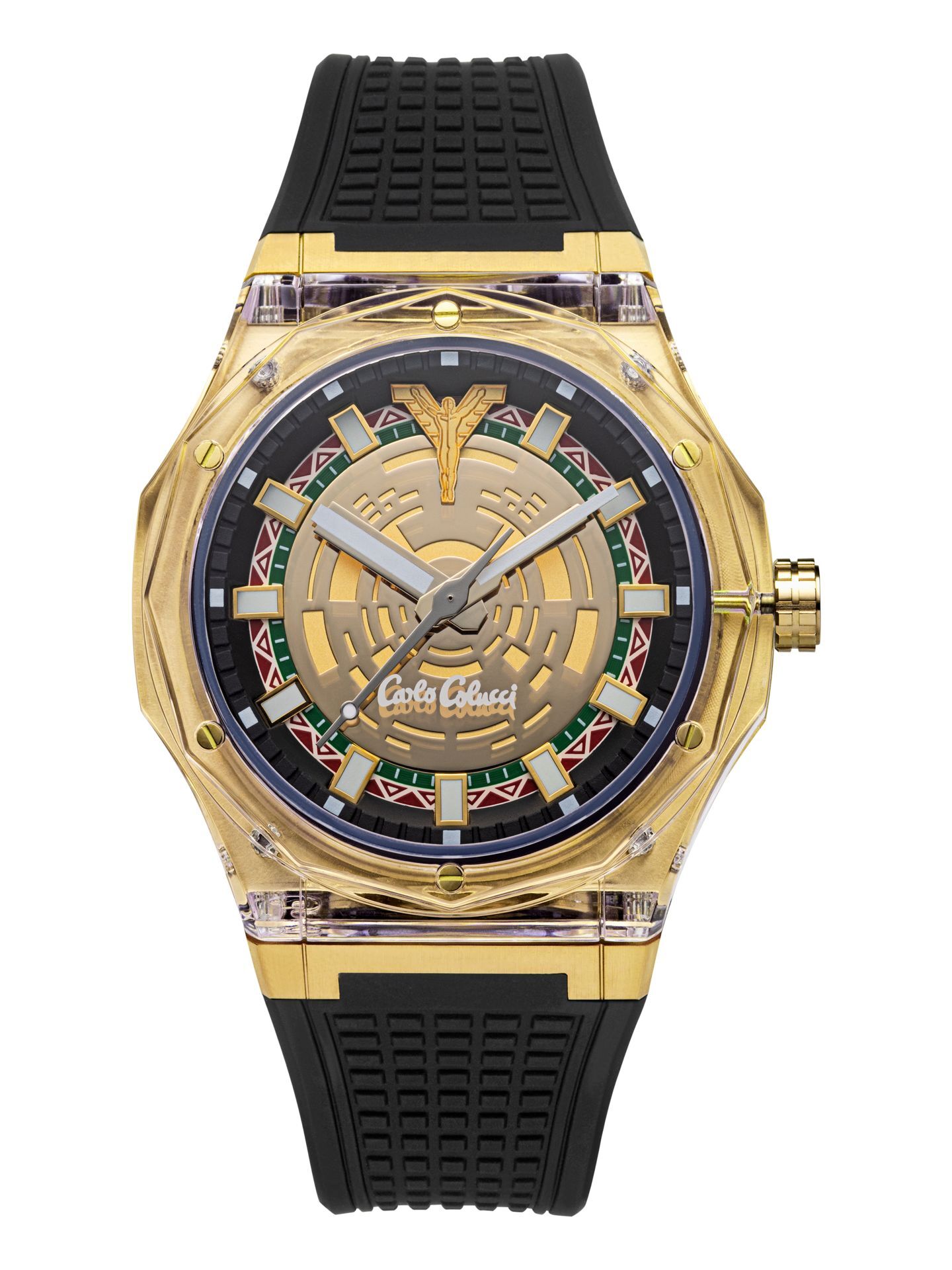 Gold brushed stainless steel watch with silcon stap