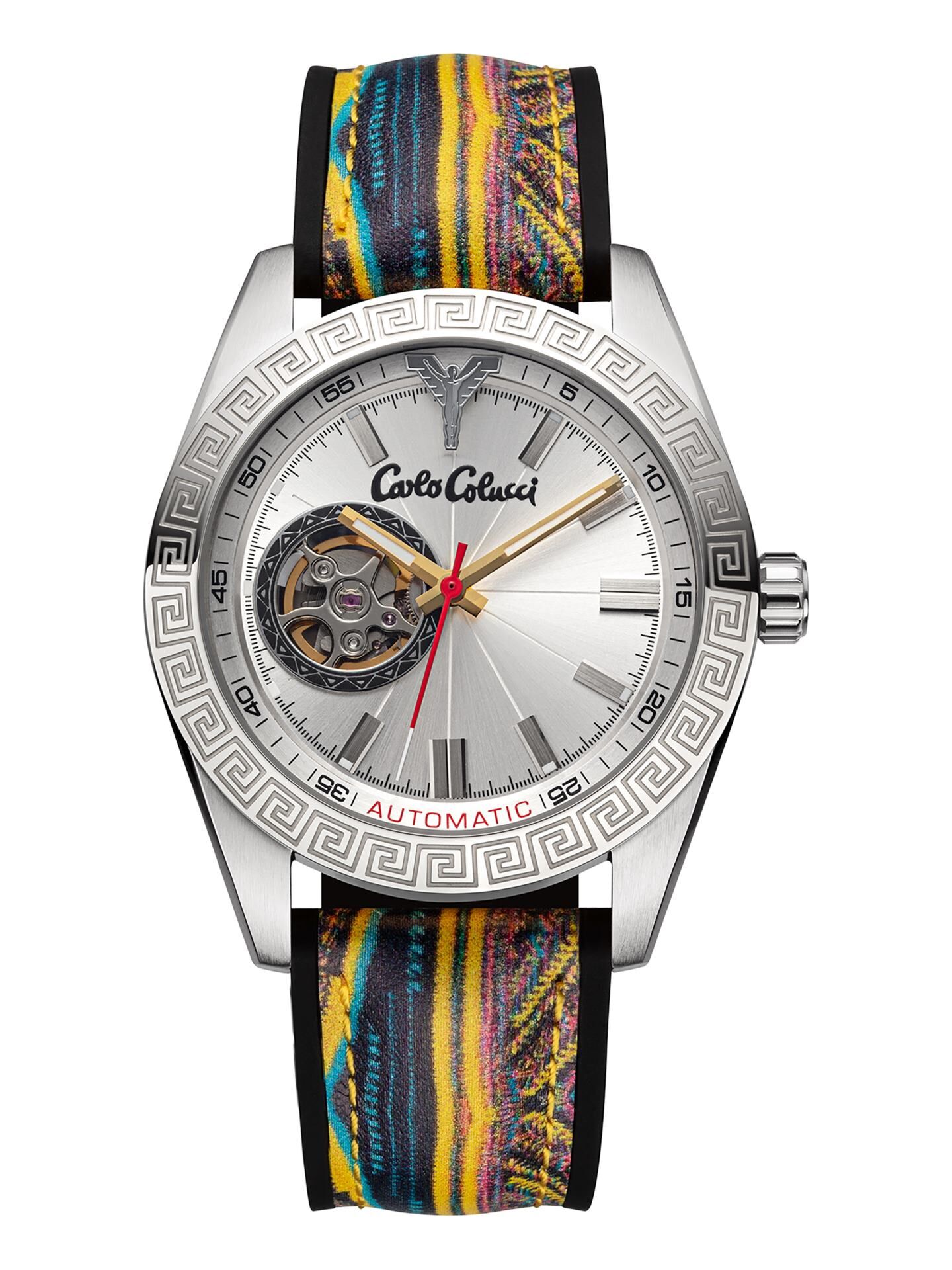 Round stainless steel watch with silicone strap