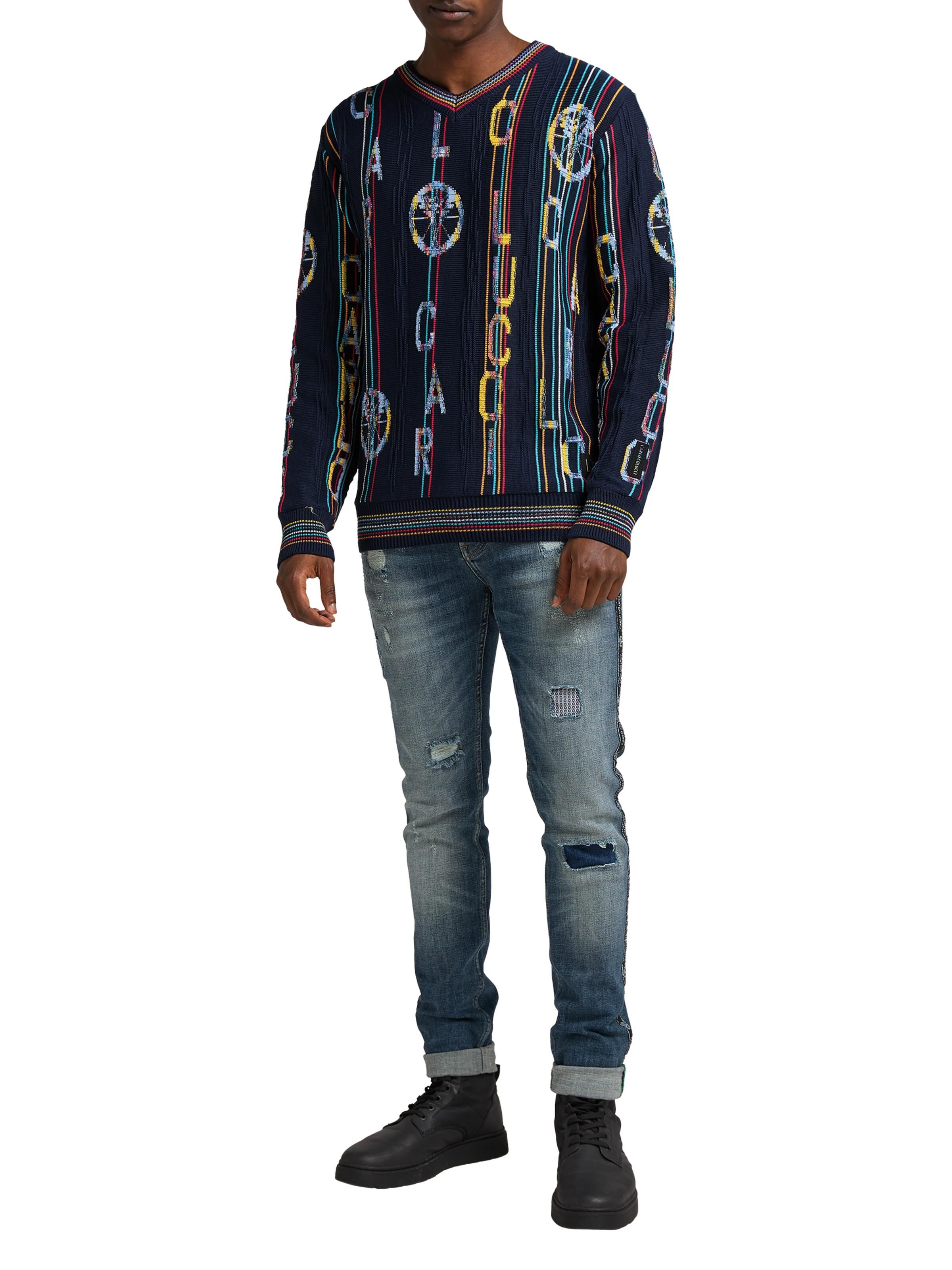 Strickpullover mit Schriftzug und V-Ausschnitt