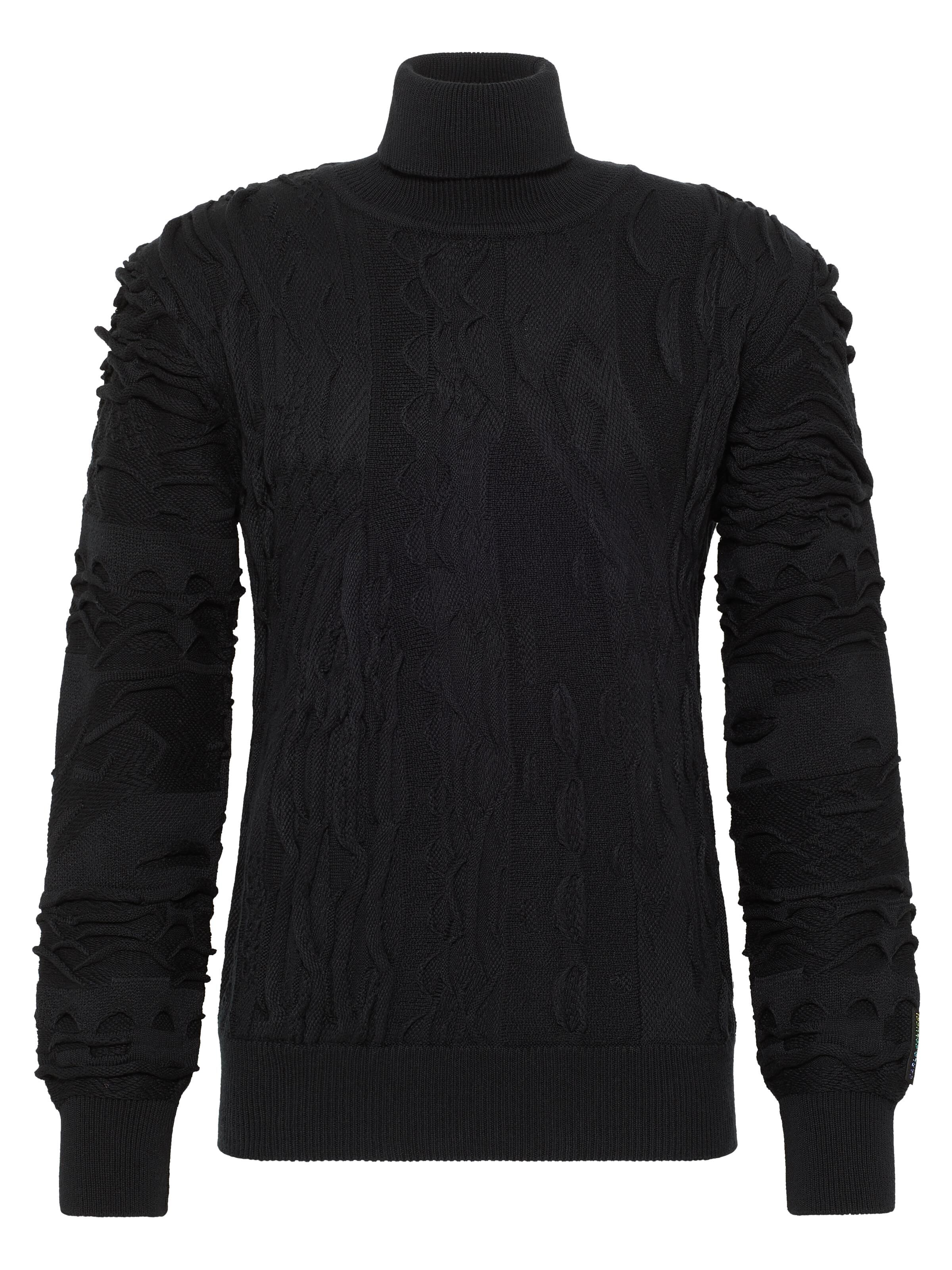 Carlo Colucci Unifarbener Rollkragen Pullover - Schwarz Schwarz 3XL