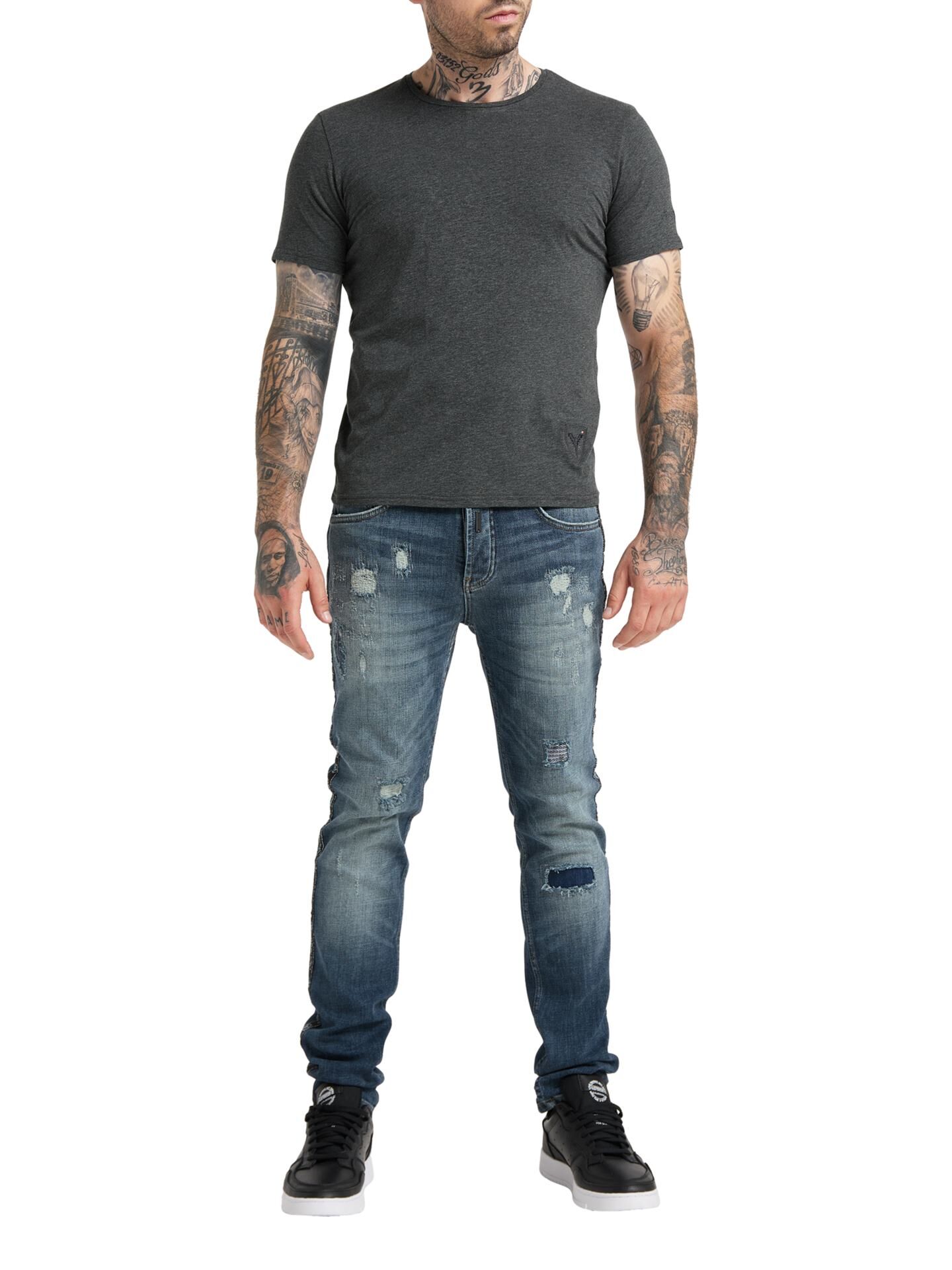  Rundhals T-Shirt mit Logo Stickerei