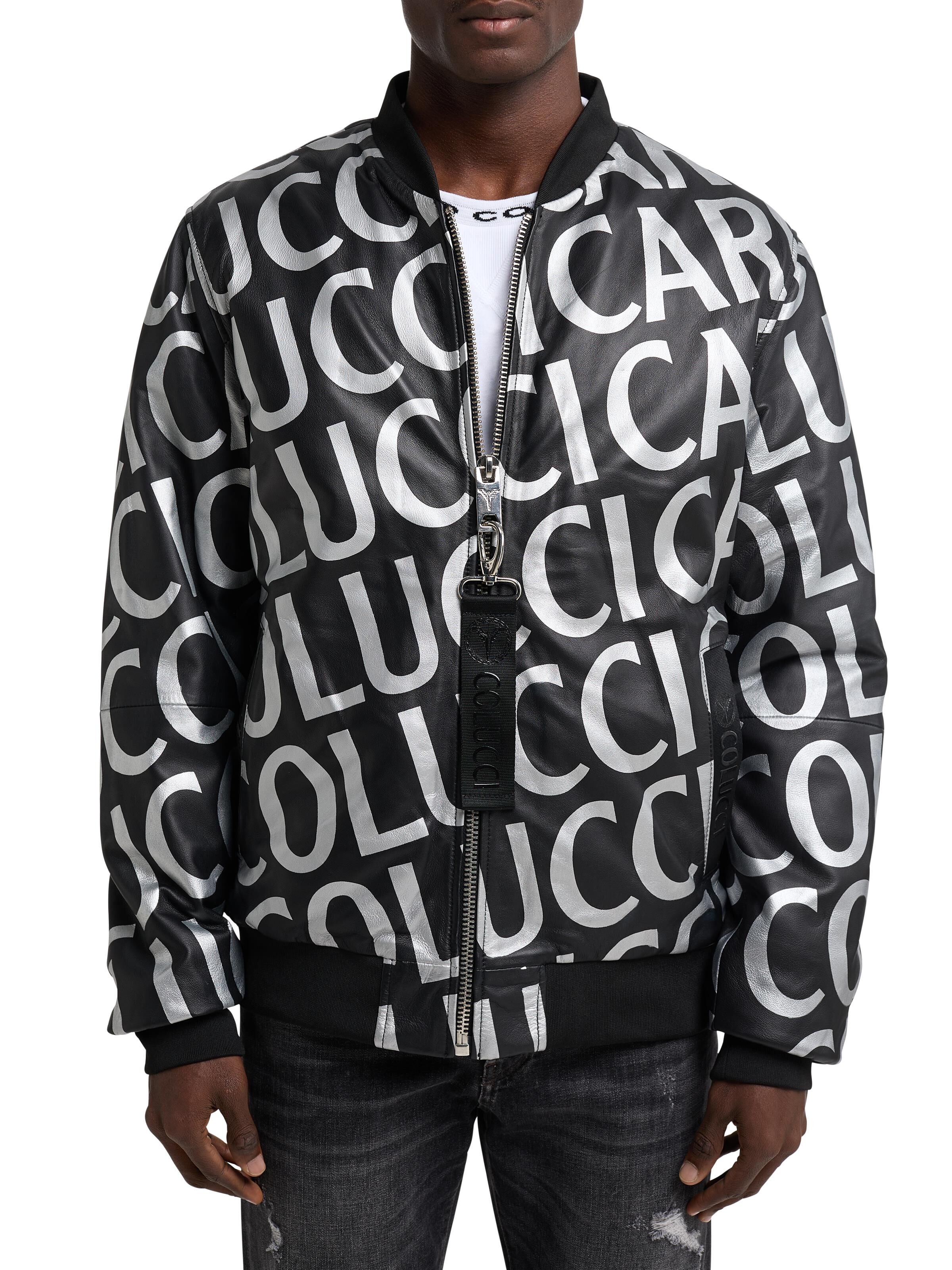 Leather blouson with lettering
