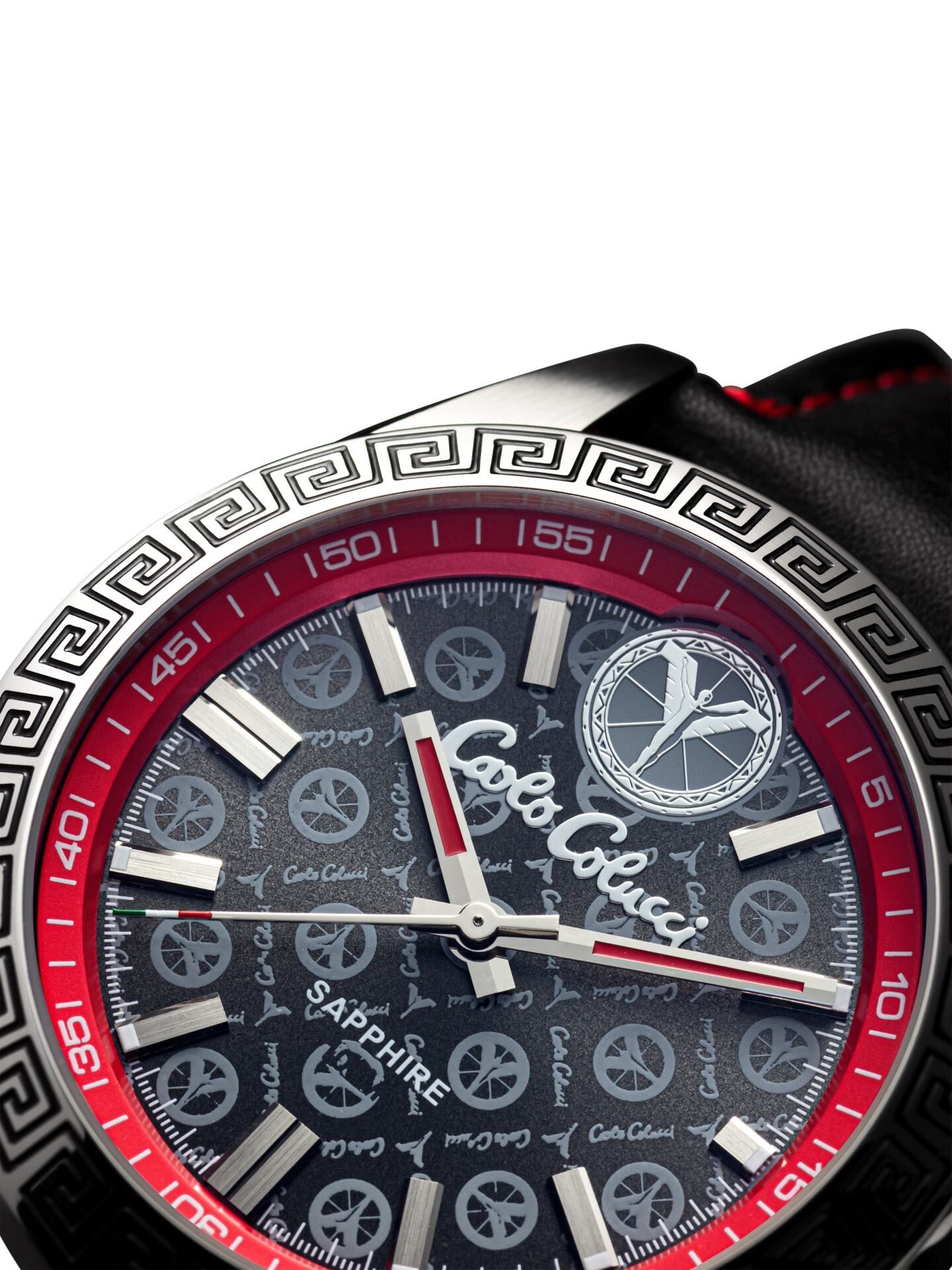  Runde Edelstahluhr mit Lederarmband