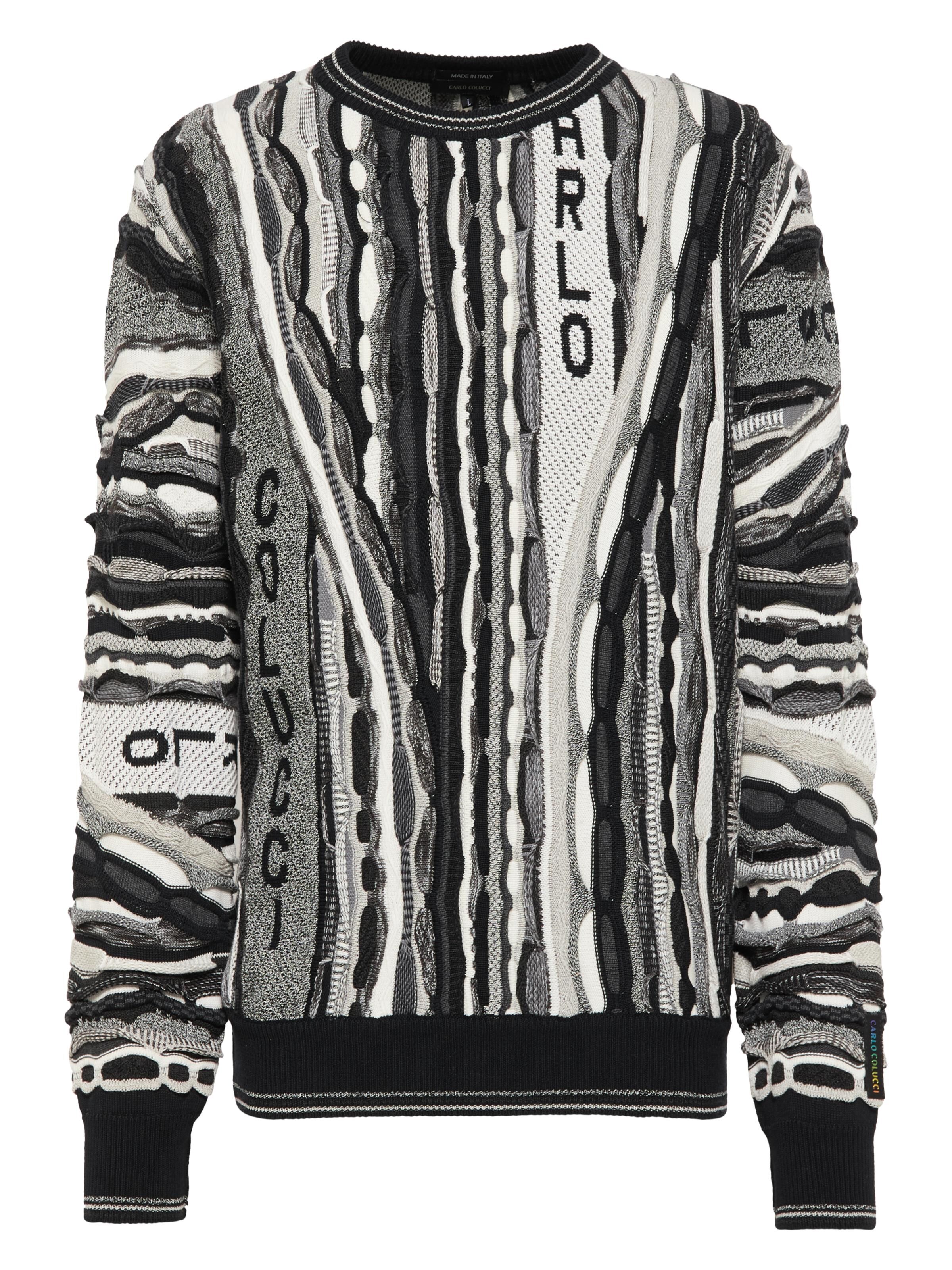 Carlo Colucci Jaquard Pullover mit Schriftzug - Schwarz L