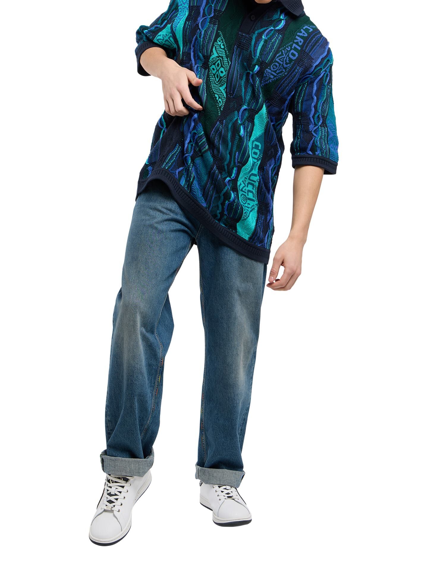 Oversize knit polo shirt - 3D knit | Navy | XL | CC-C10102-101-XL