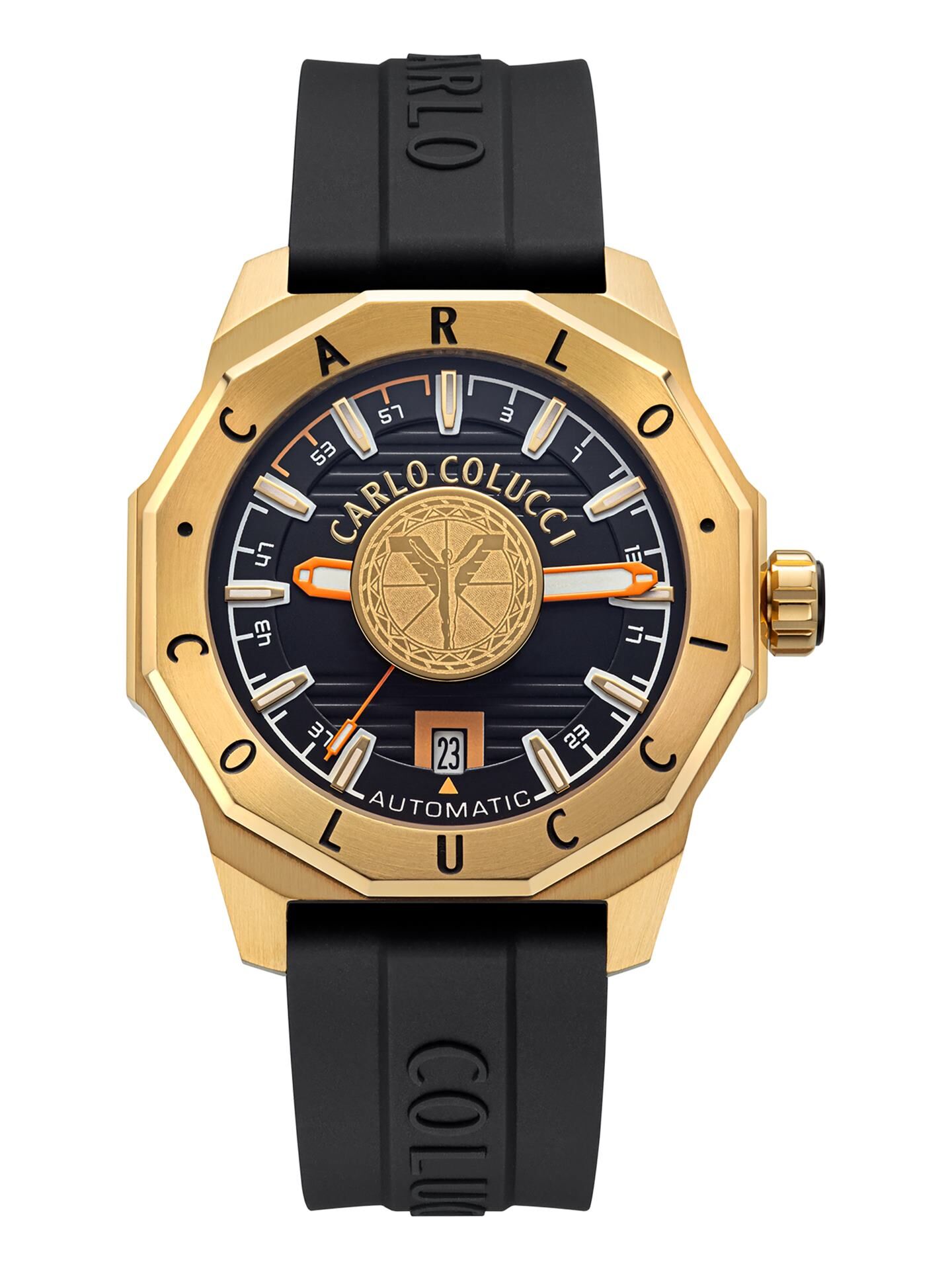 Round stainless steel watch with silicone strap