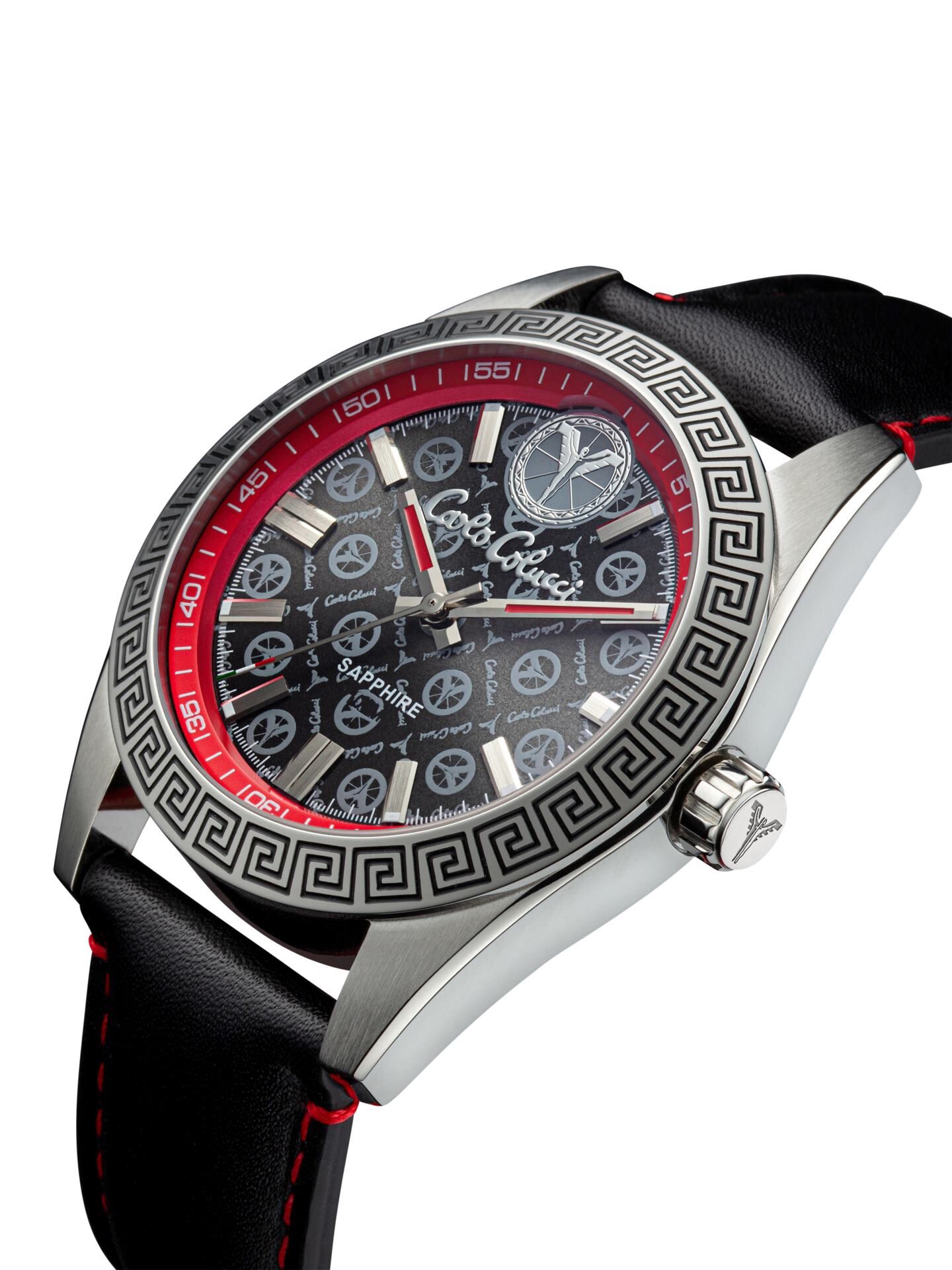  Runde Edelstahluhr mit Lederarmband