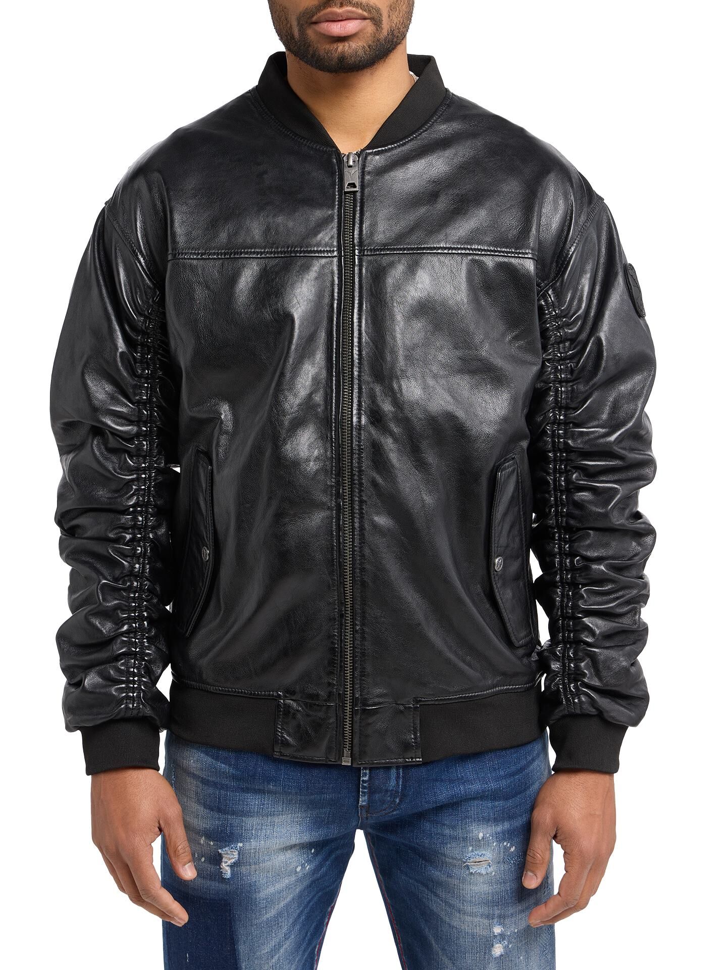 Leather college jacket with unique badge