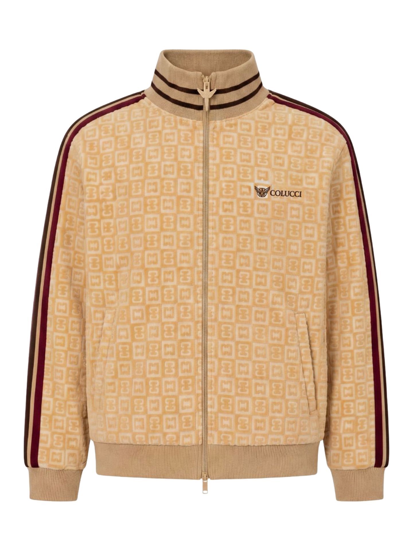Carlo Colucci Velours Checkerboard Trackjacket - M Beige