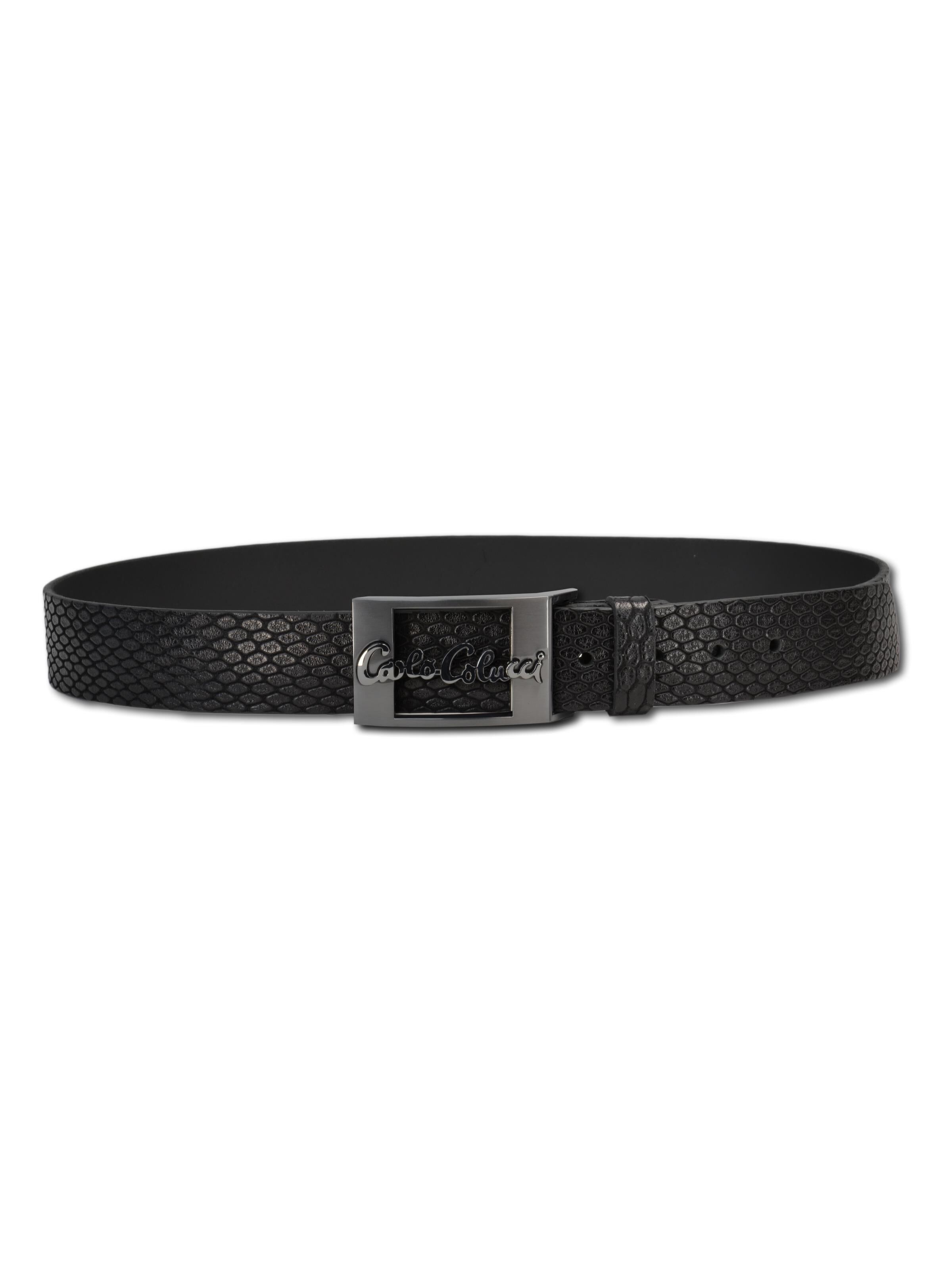 Leather belt in reptile design