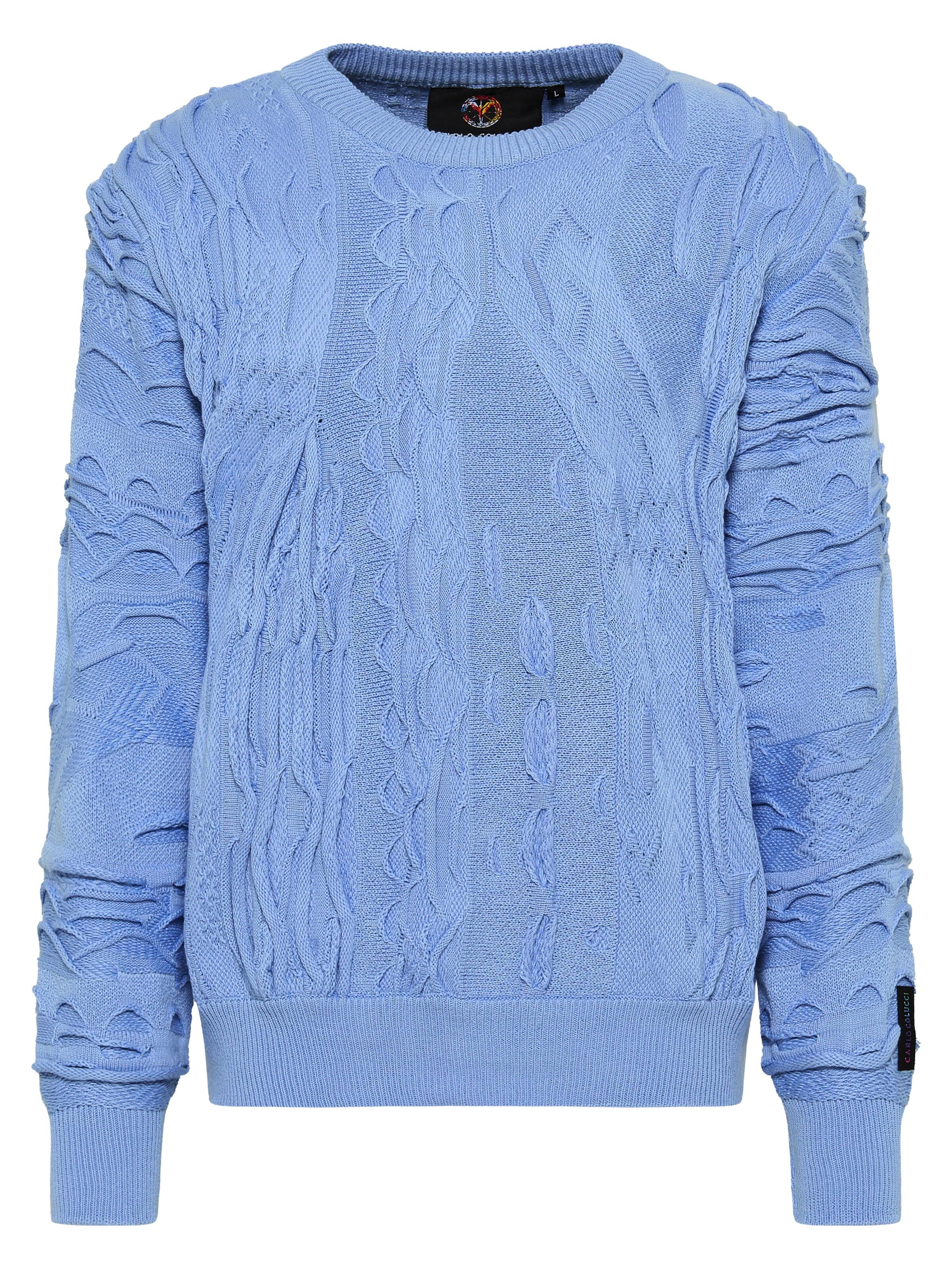 Carlo Colucci Unifarbener Rundhals Pullover - Hellblau S