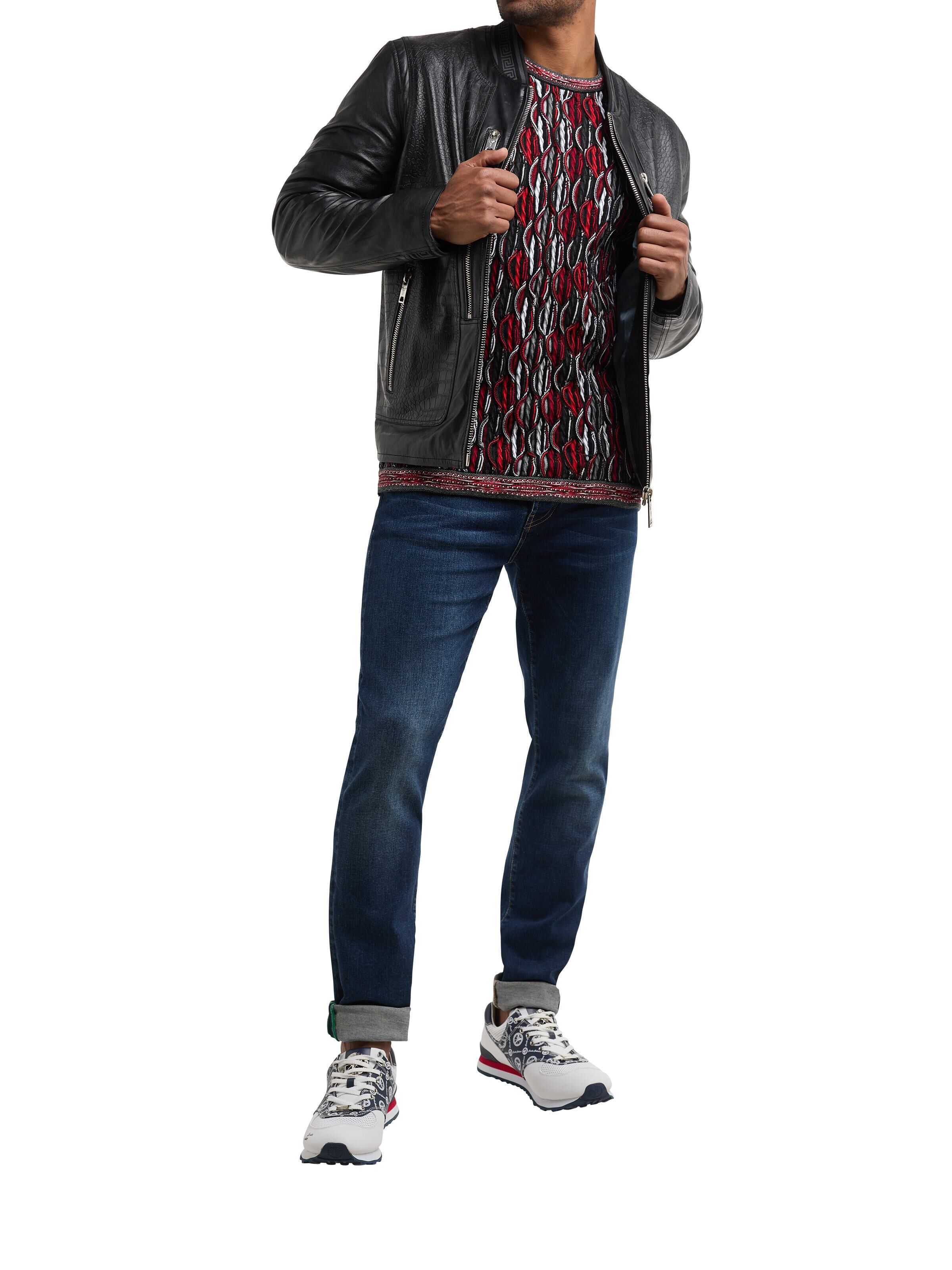 Leather jacket in croco design | Black | M | CC-201790-20-M