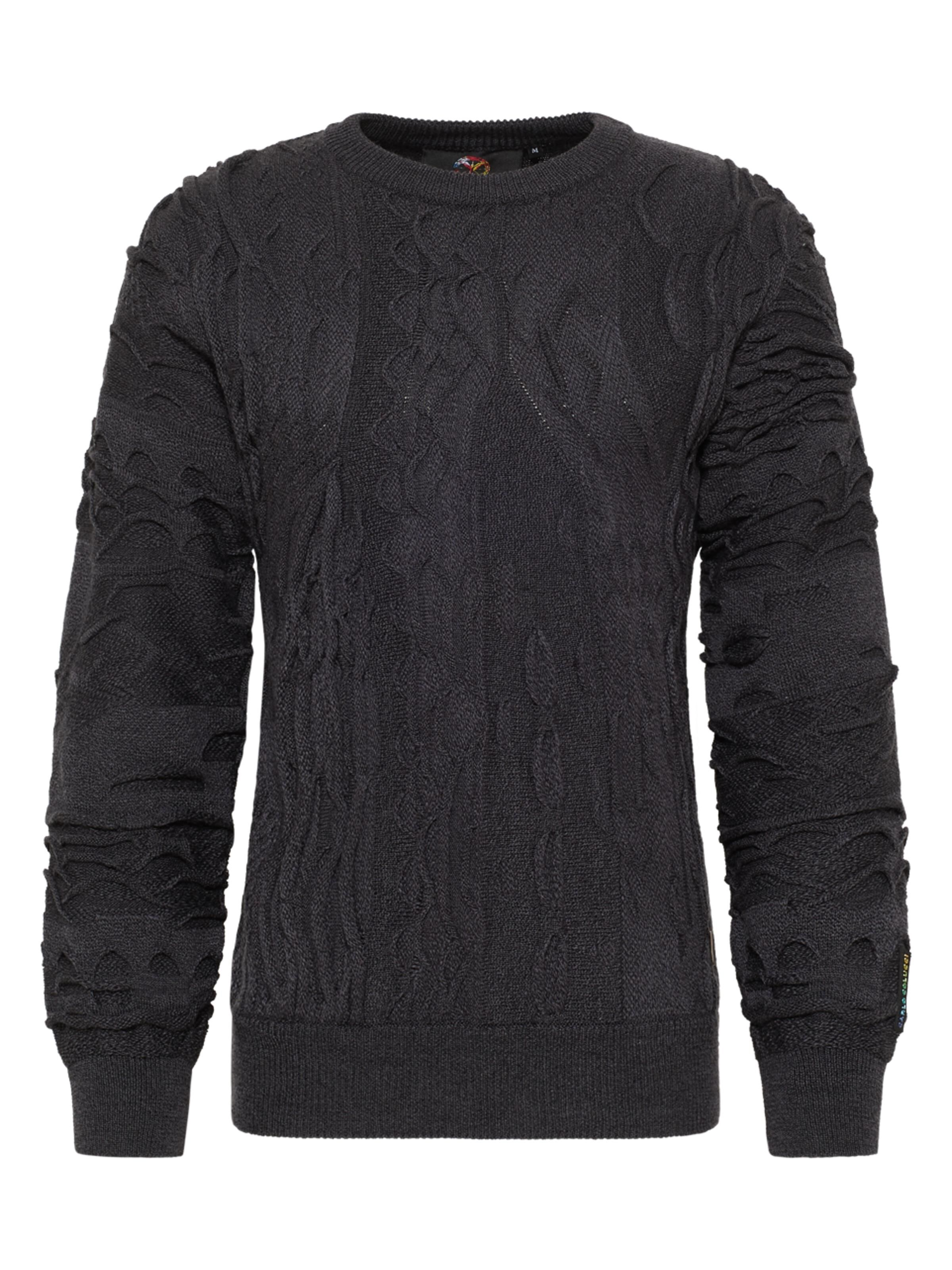 Carlo Colucci Unifarbener Rundhals Pullover - Anthrazit 4XL