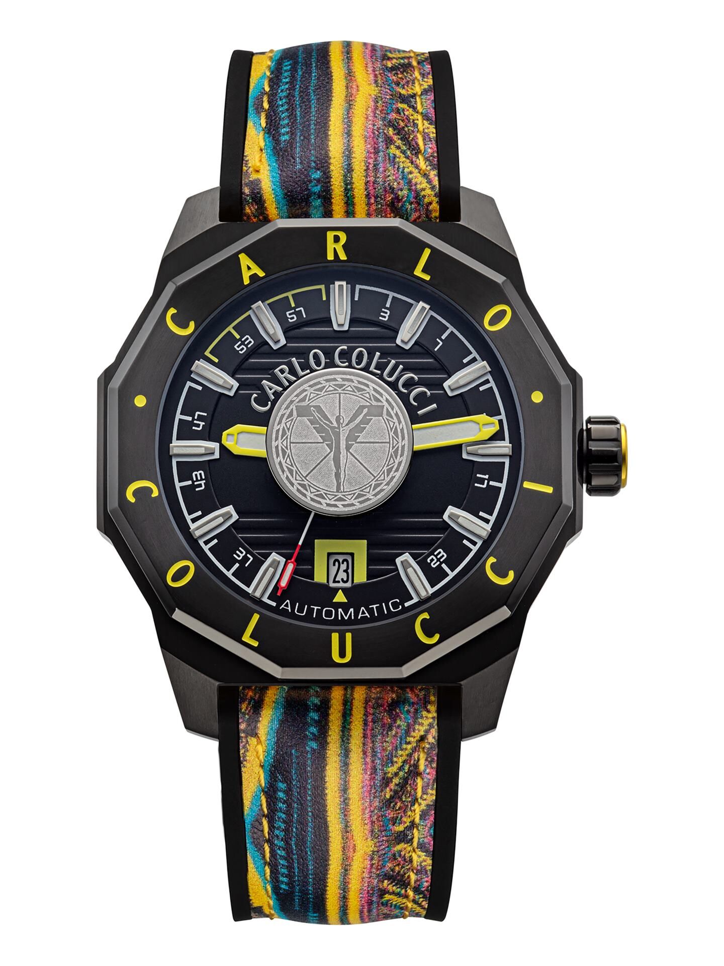 Round stainless steel watch with silicone strap