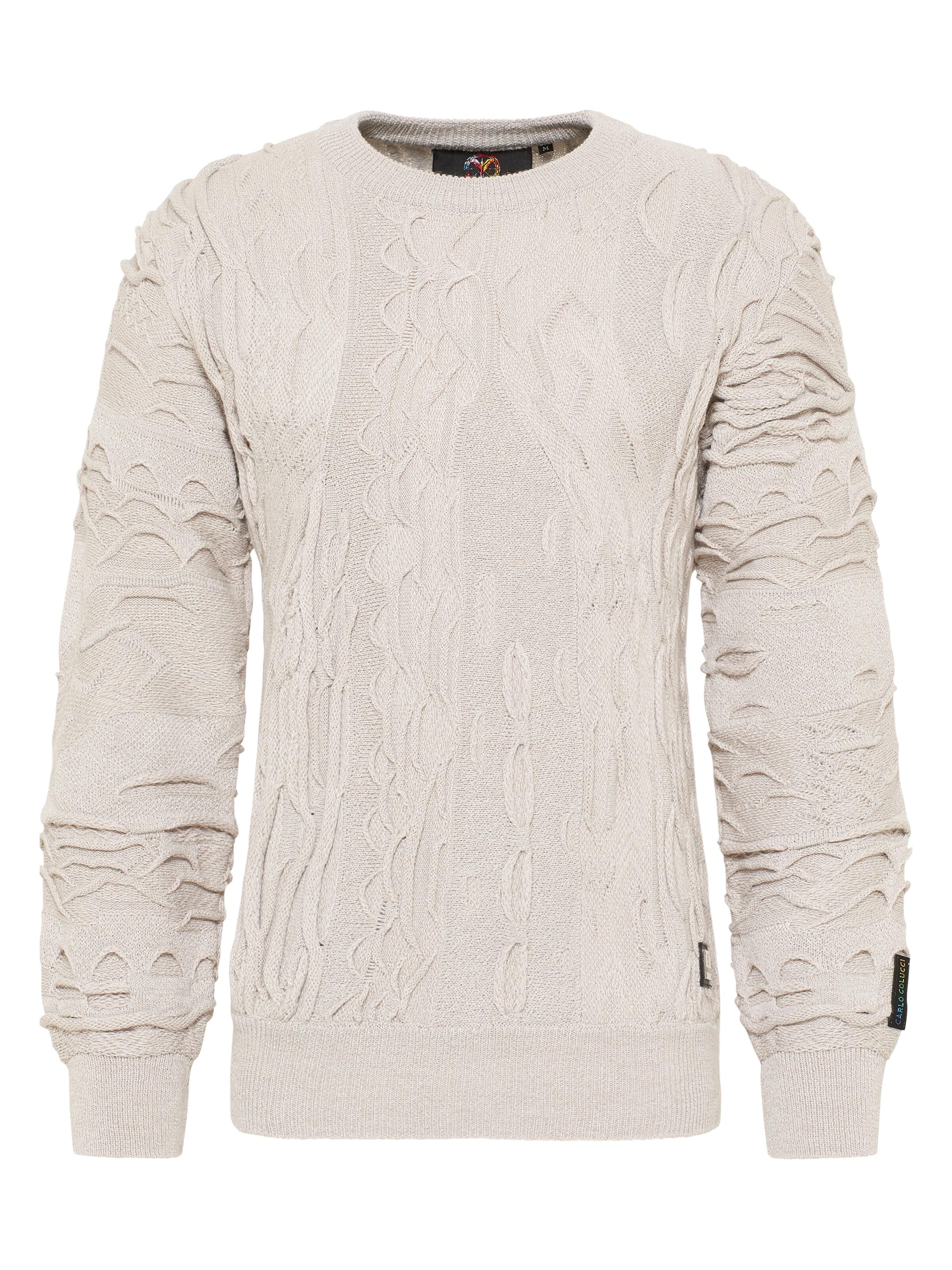 Carlo Colucci Unifarbener Rundhals Pullover - XS Weiß Weiß