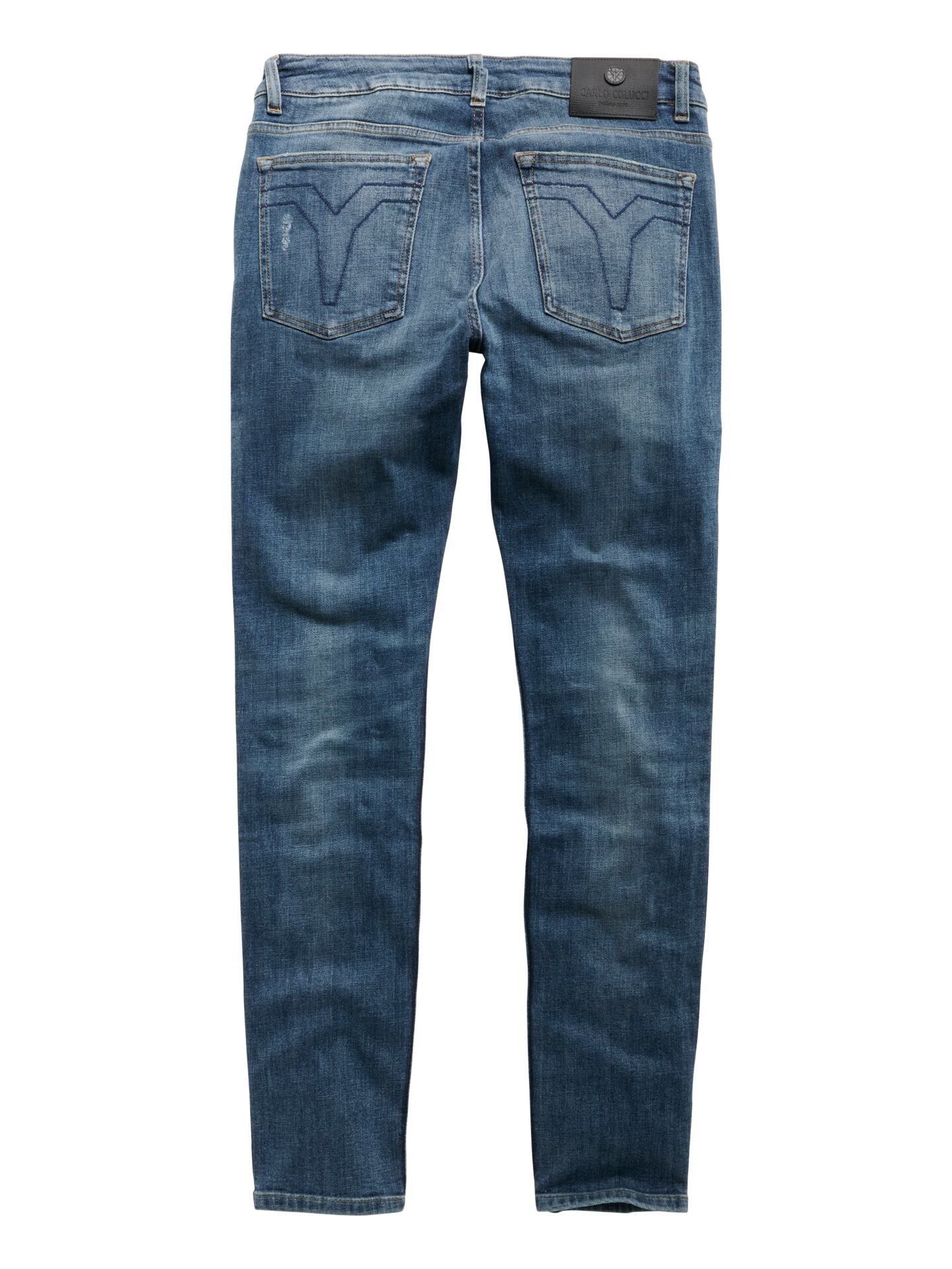 Destroyed jeans with side piping