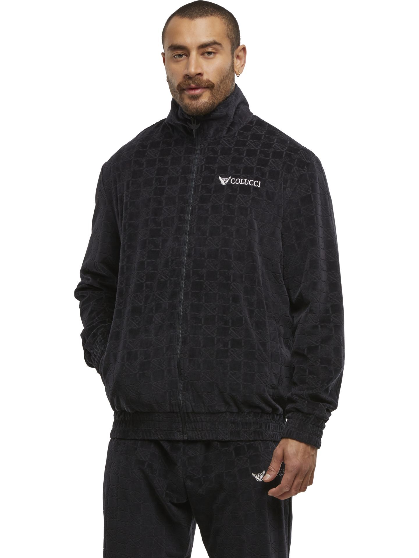 Herren Velours Tracksuit Jacke Schwarz M CL-C325-014-1-M