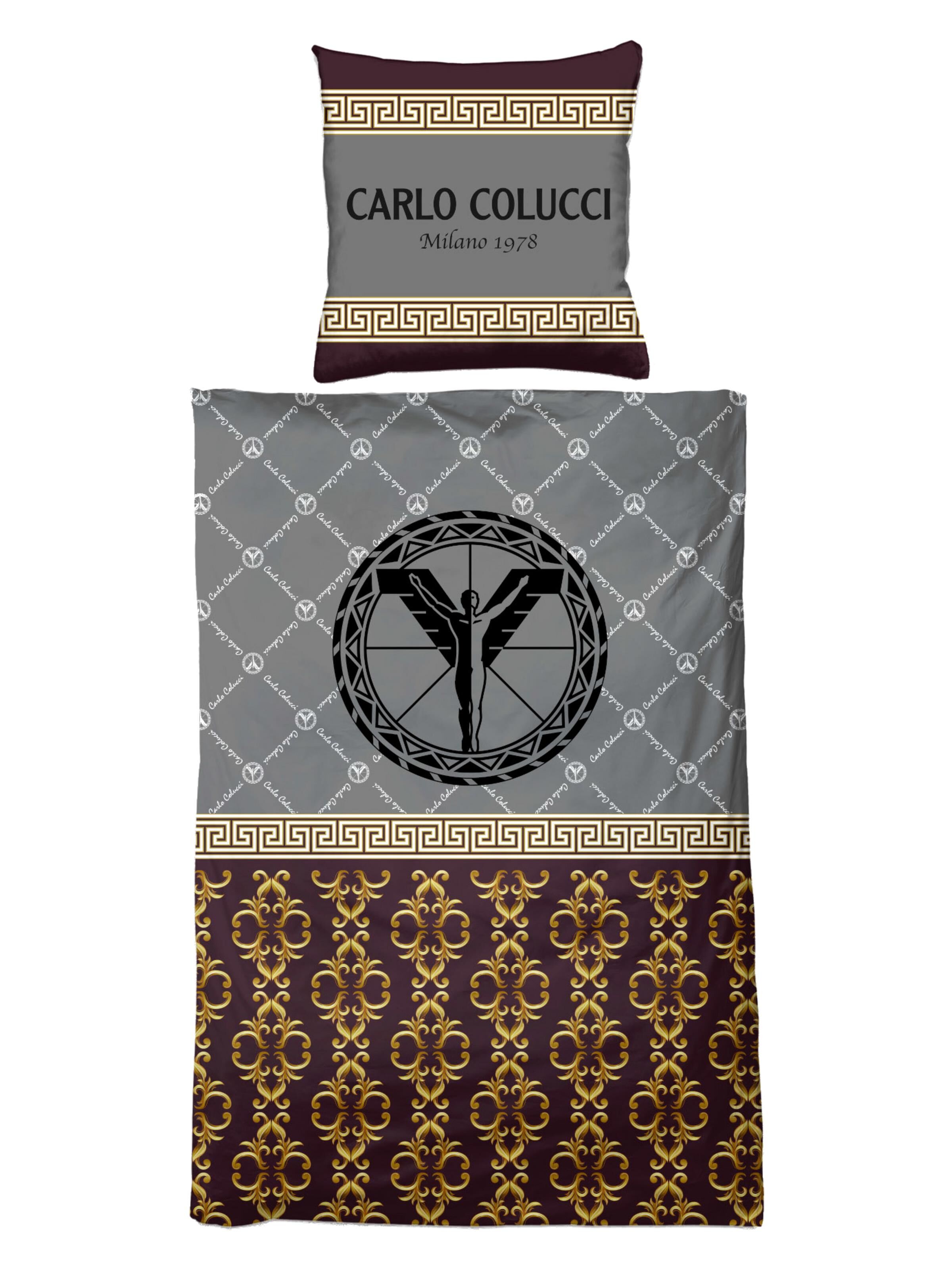 Carlo Colucci Bettwäsche-Set mit goldenen Ornamenten - Grau 135 x 200