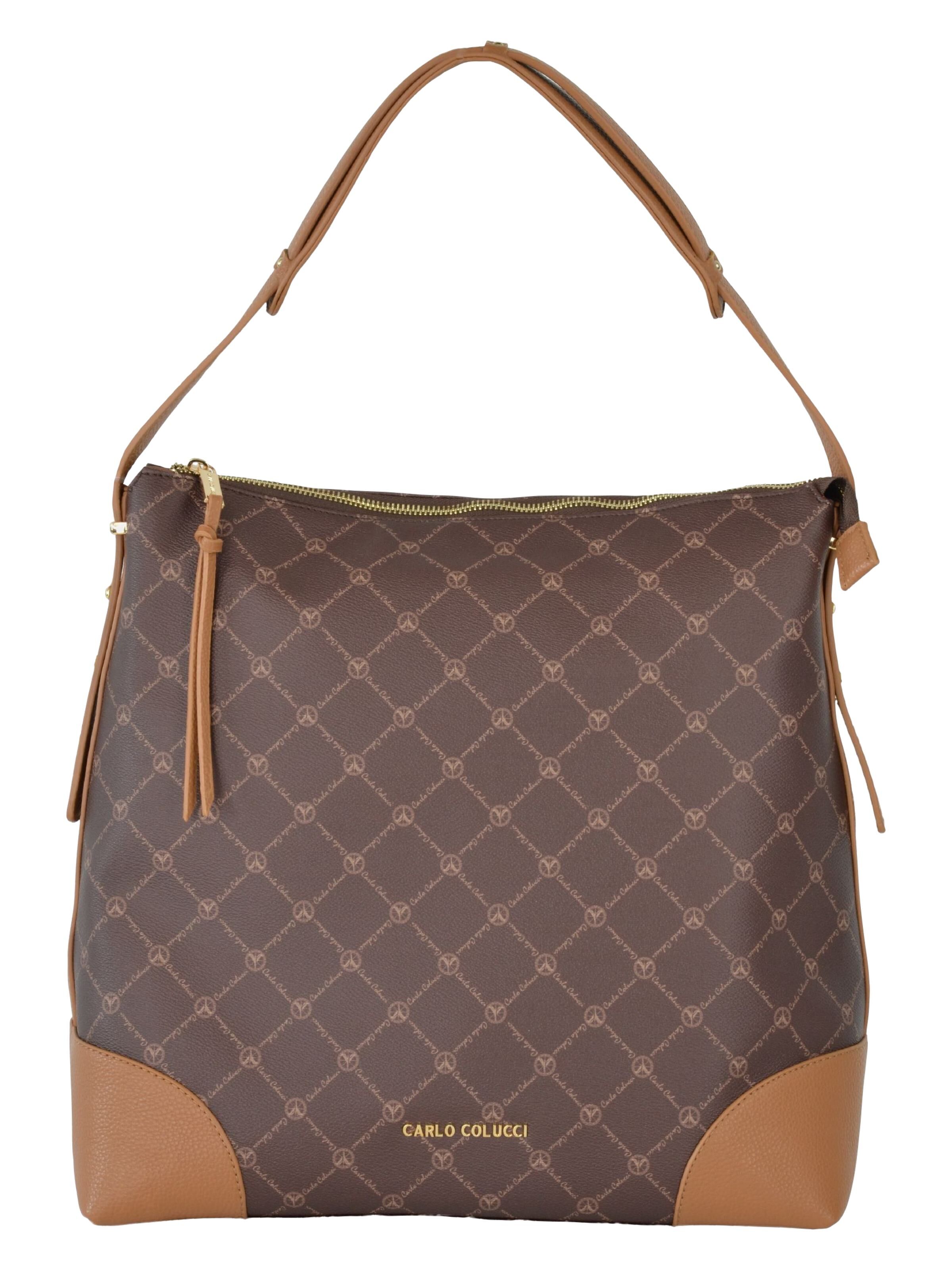 Carlo Colucci Schultertasche mit Logoprint - Braun