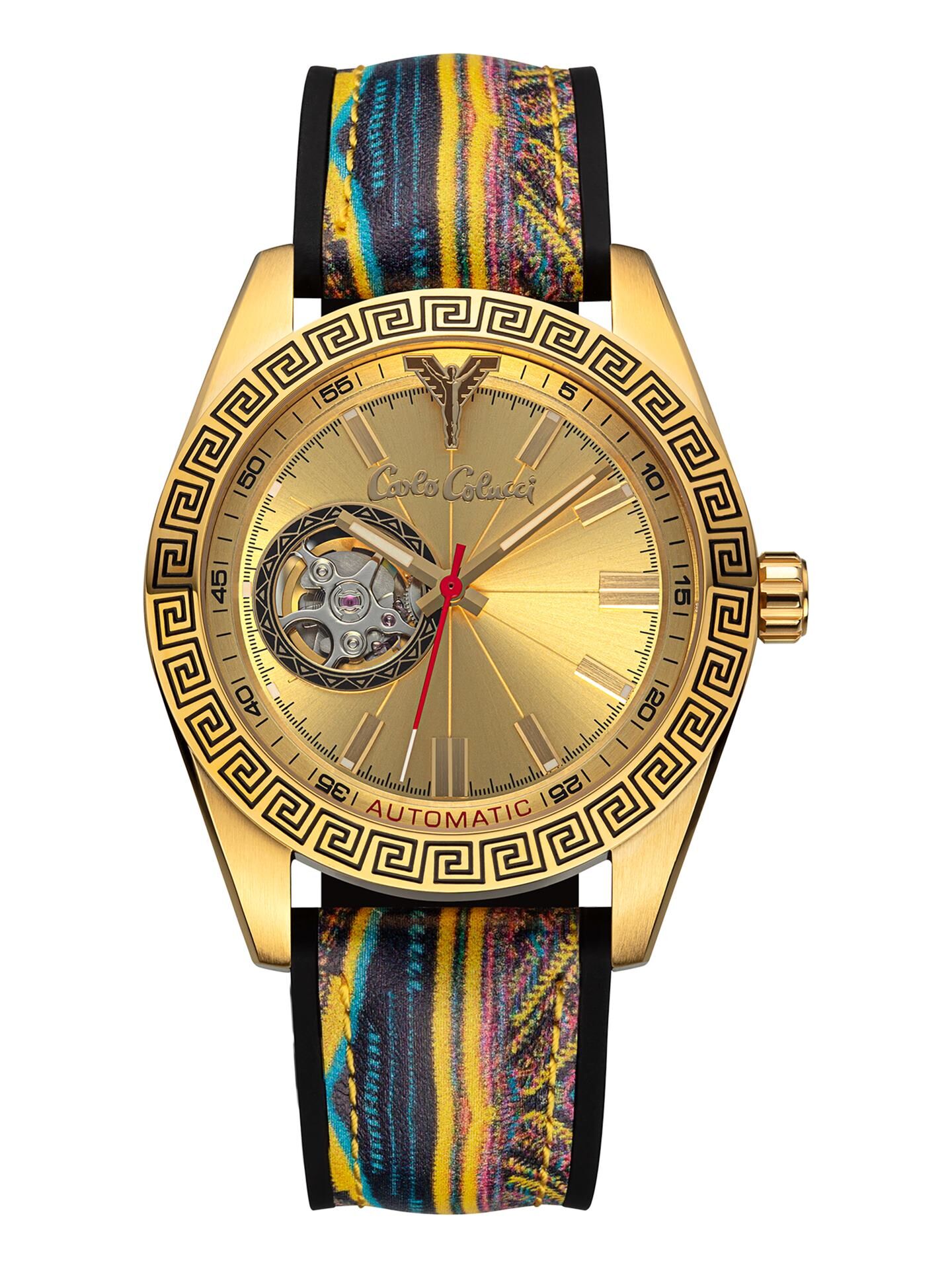 Round stainless steel watch with silicone strap