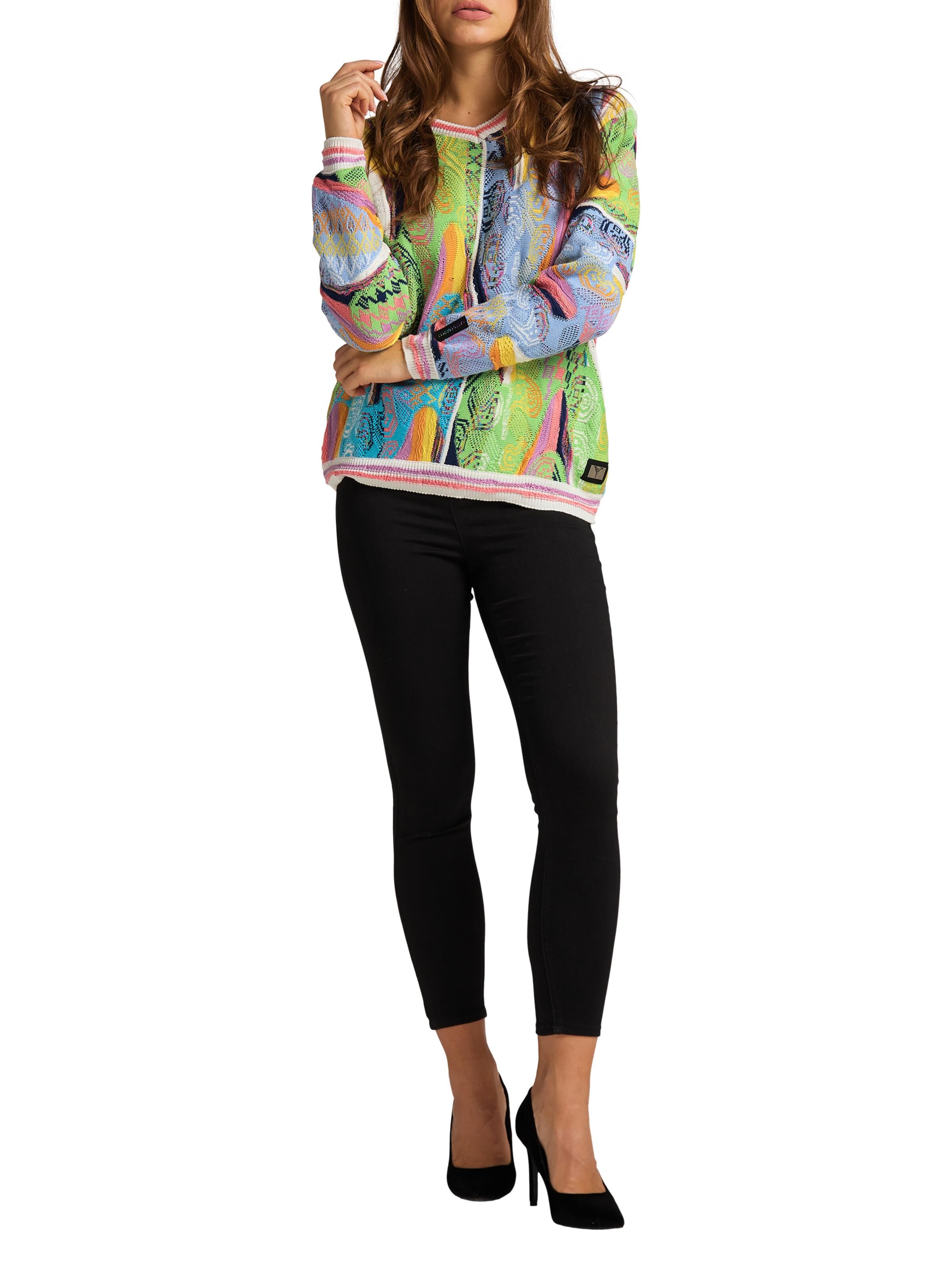  Jacquard Pullover mit V-Ausschnitt