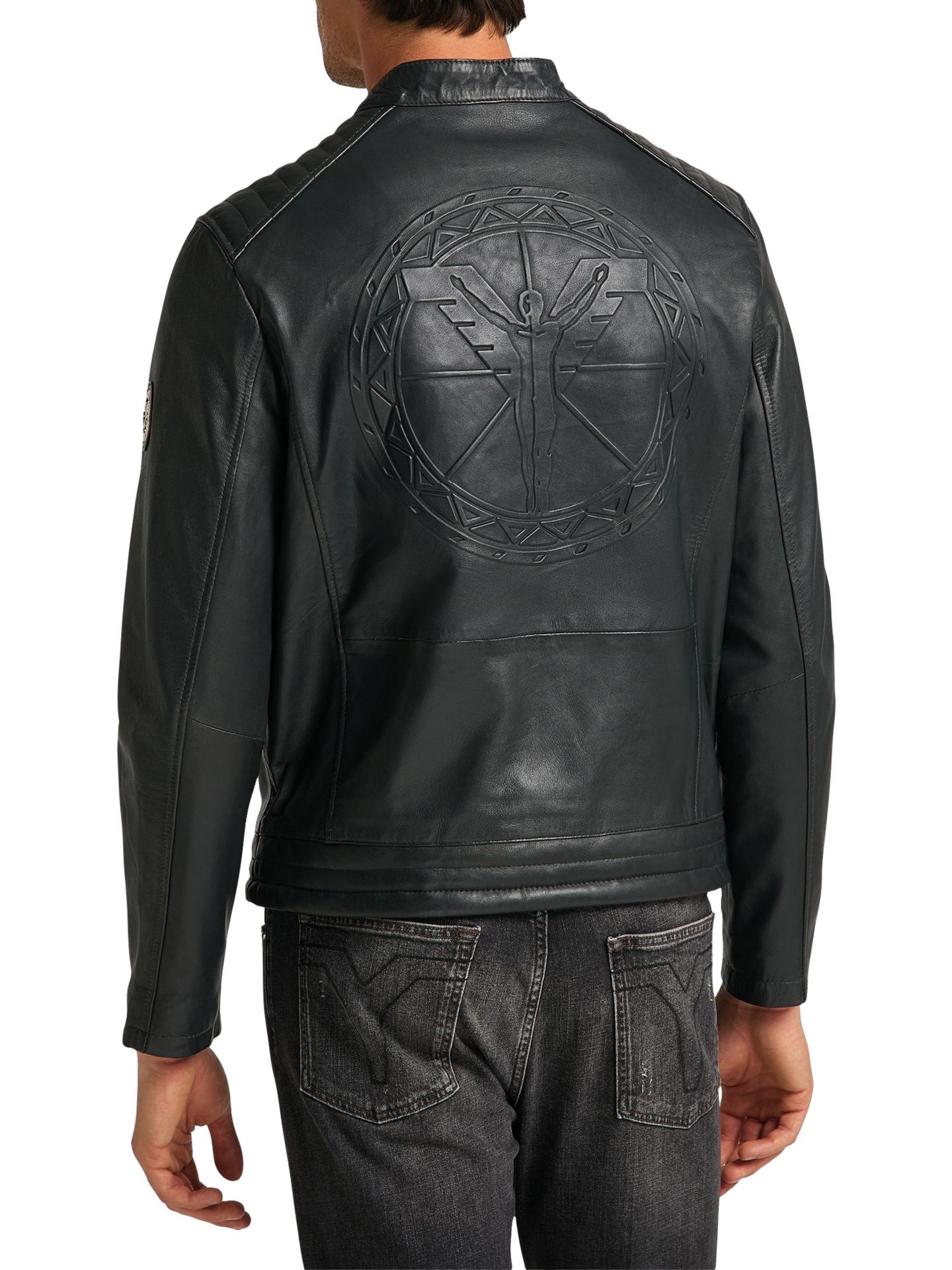  Men's biker leather jacket -Bento-, black