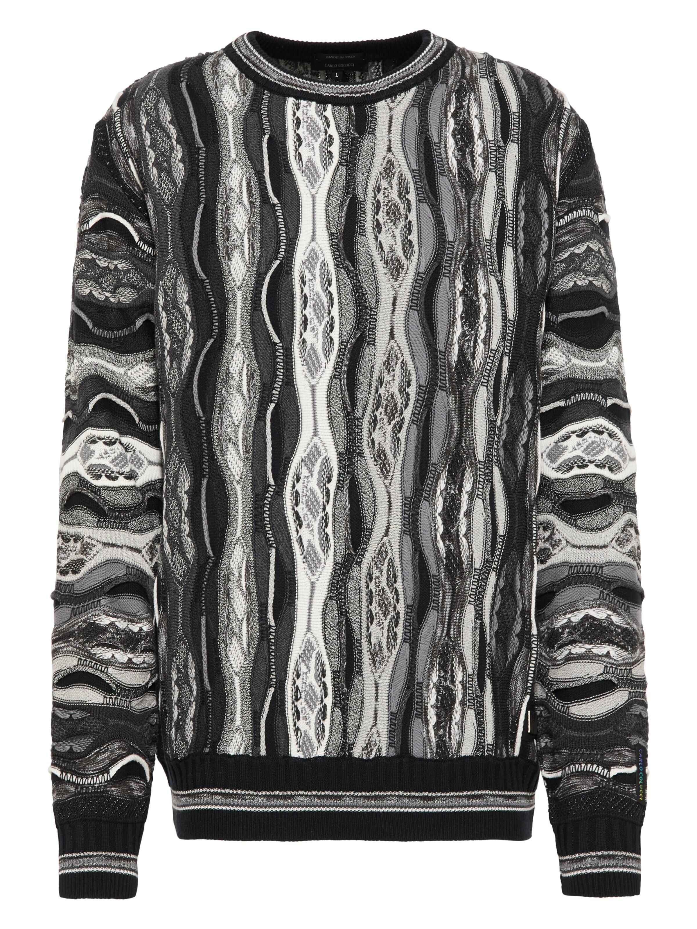 Carlo Colucci Intarsienpullover - S Schwarz / Grau