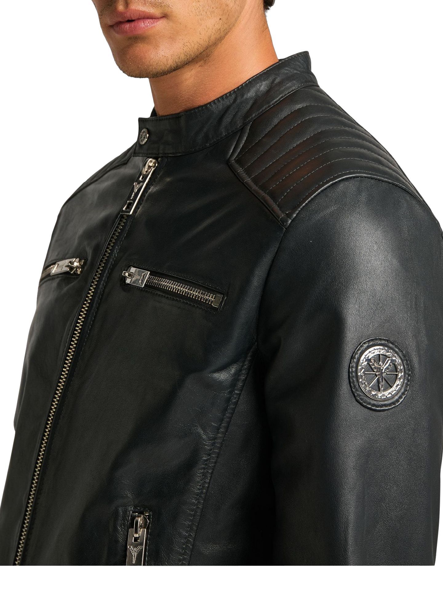 Men's biker leather jacket -Bento-, black