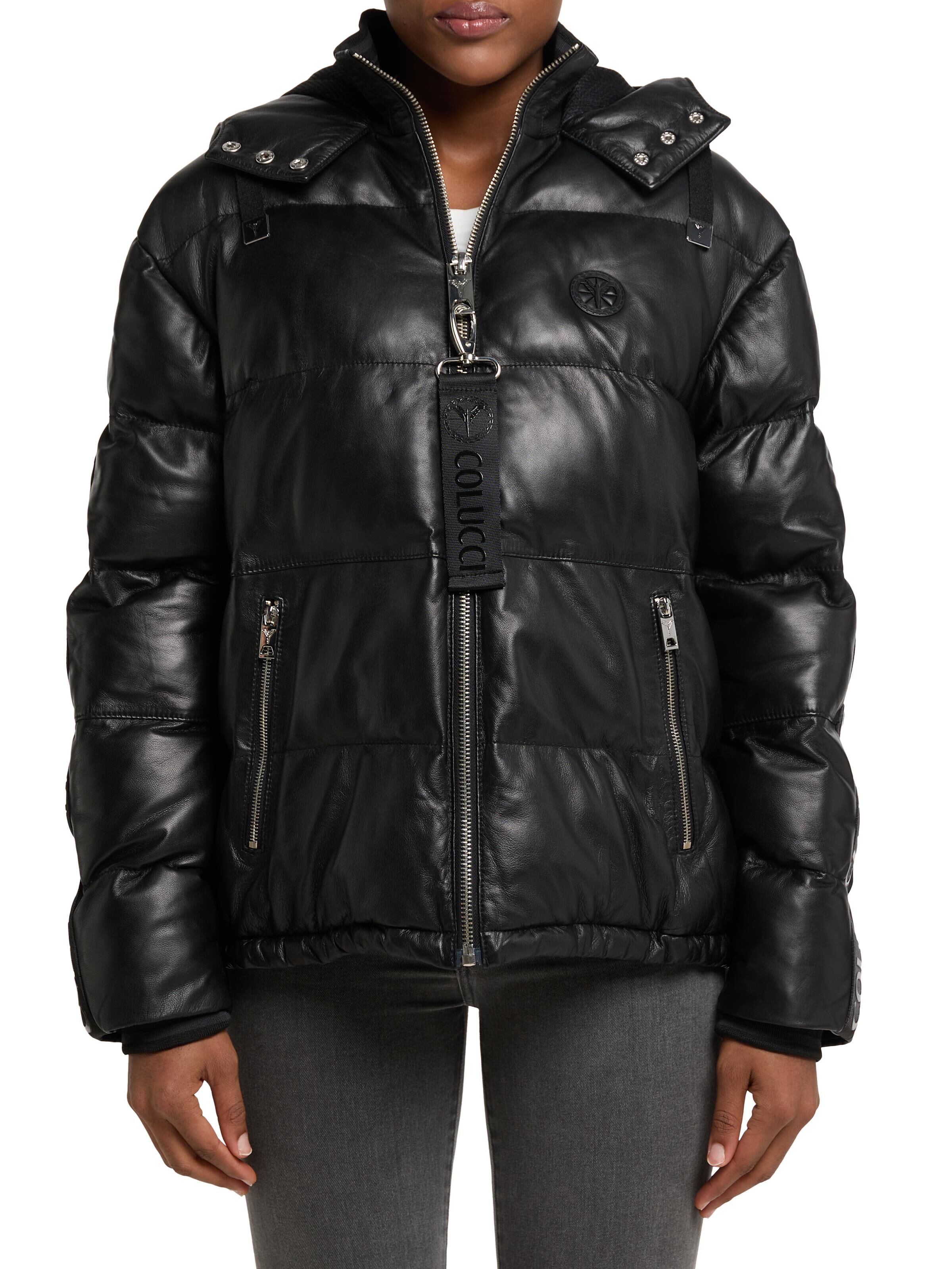 Wattierte Lederjacke