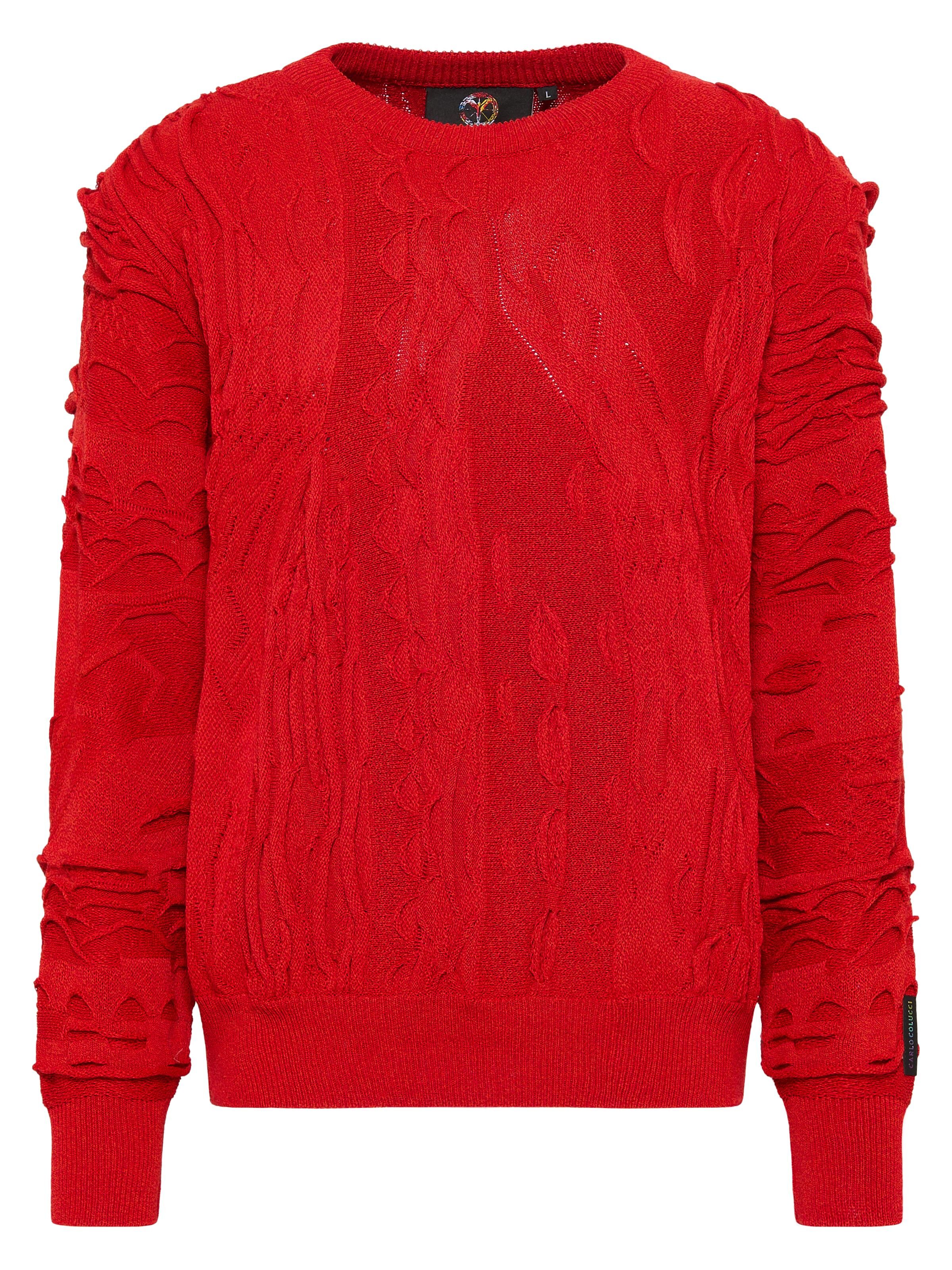 Carlo Colucci Unifarbener Rundhals Pullover - XXL Rot