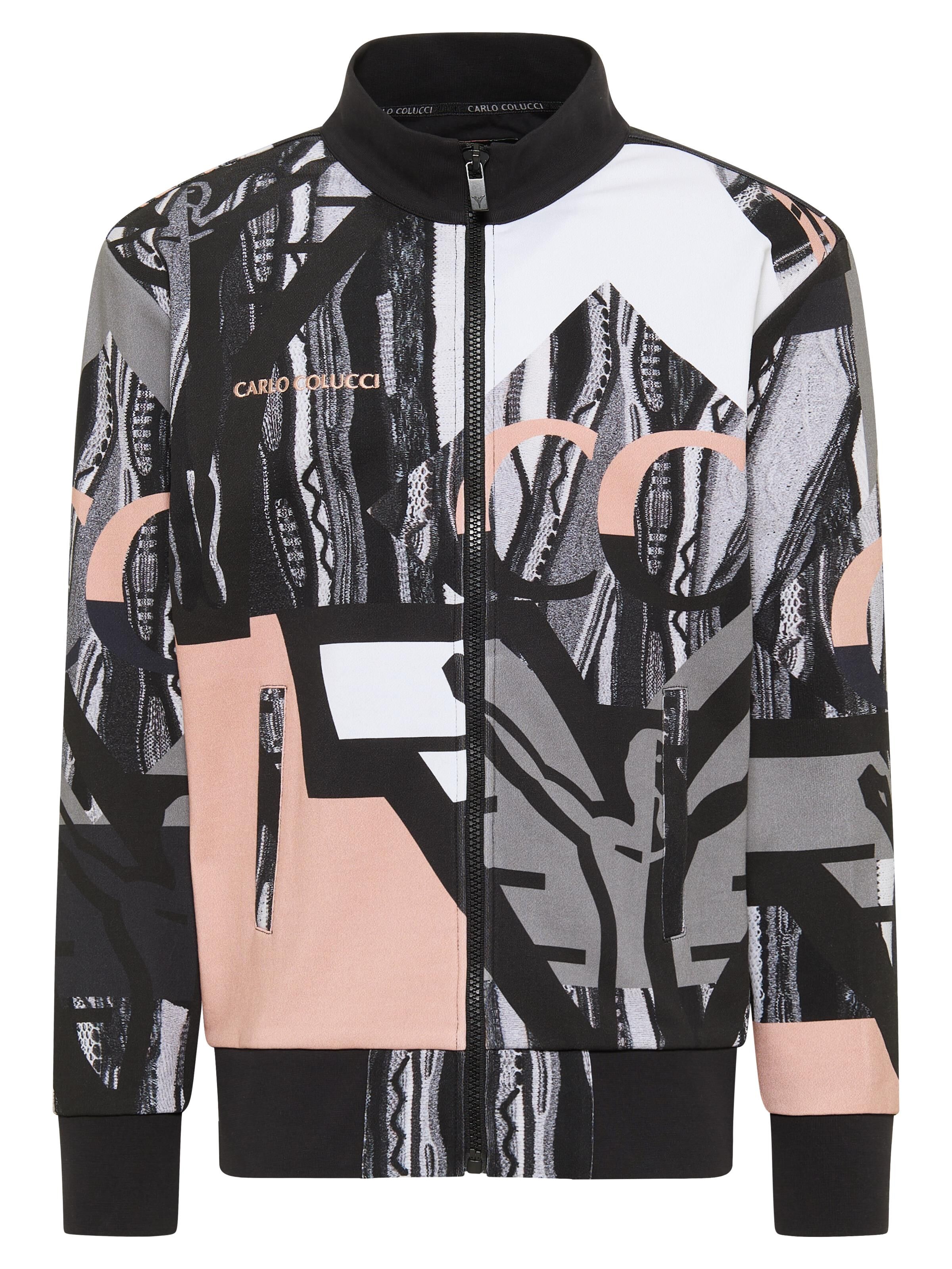 Carlo Colucci Patchwork Sweatjacke - XL Schwarz / Mehrfarbig