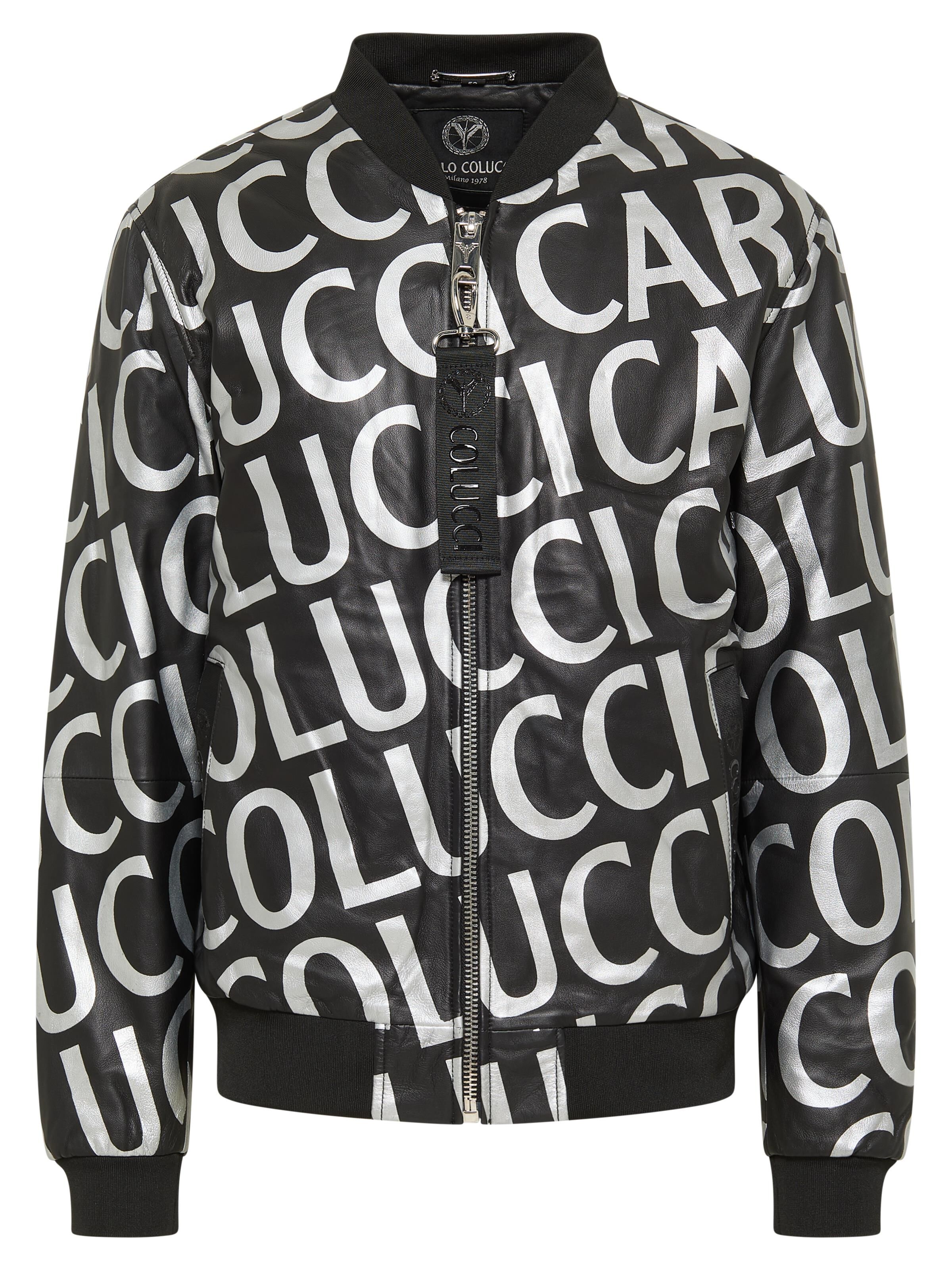 Leather blouson with lettering